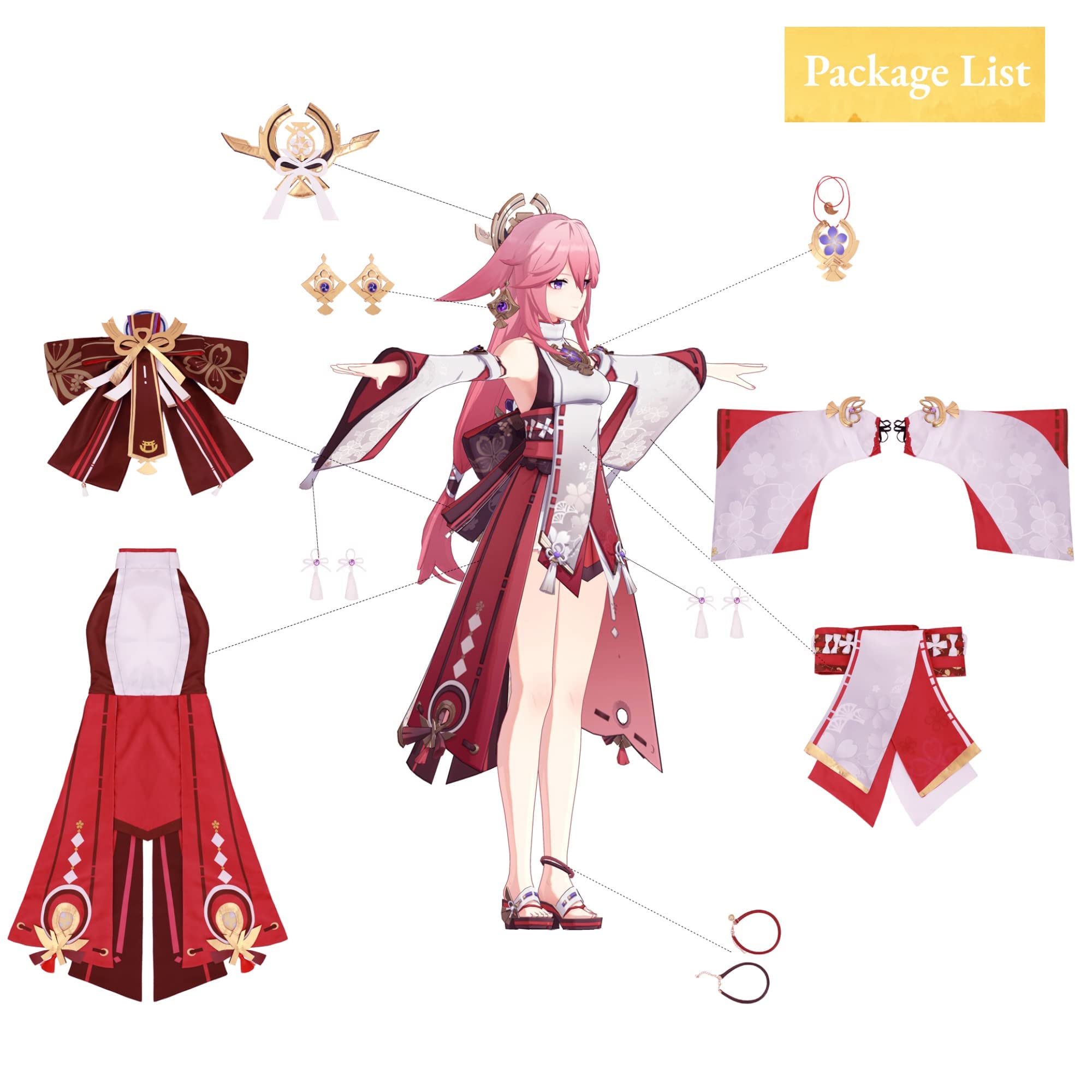 Yae Miko Cosplay Costume for Women - Anime Genshin Impact Miko Outfit with Kimono & Accessories | Perfect for Halloween, Conventions & Cosplay Events