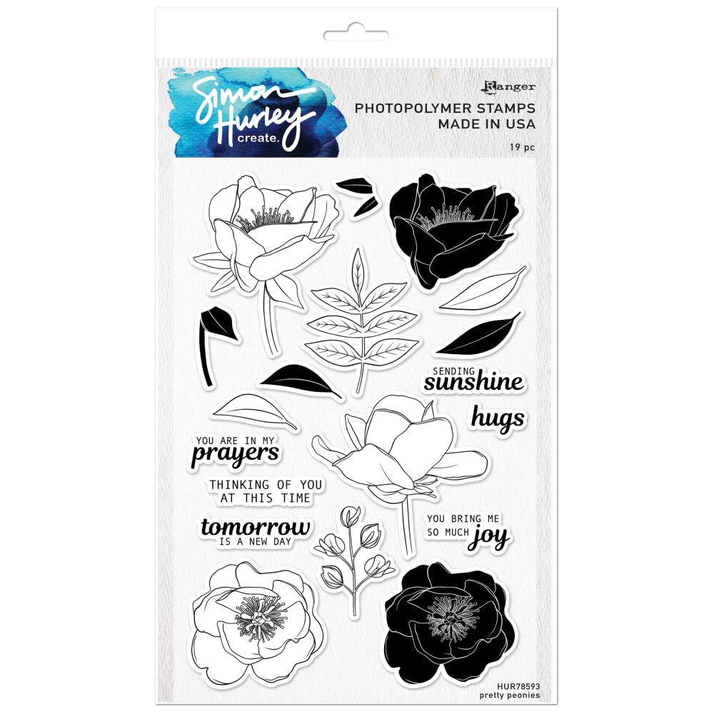 Simon Hurley SIMN Hurley Stamps PRTY - Pretty Peonies Floral Rubber Stamp Set for Card Making, Scrapbooking & DIY Crafts - Perfect for Wedding Invitations, Greeting Cards & Paper Projects