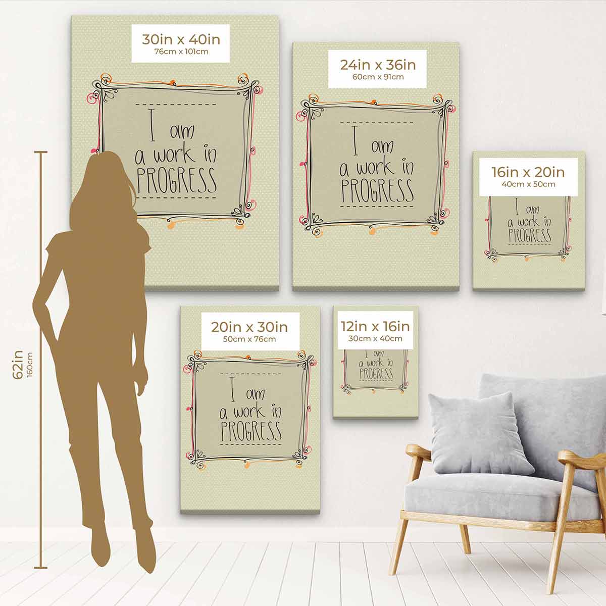 I am a Work in Progress Wall Art - Beige Motivational Canvas Print for Home & Office Decor - Perfect for Living Room, Bedroom, or Workspace Inspiration