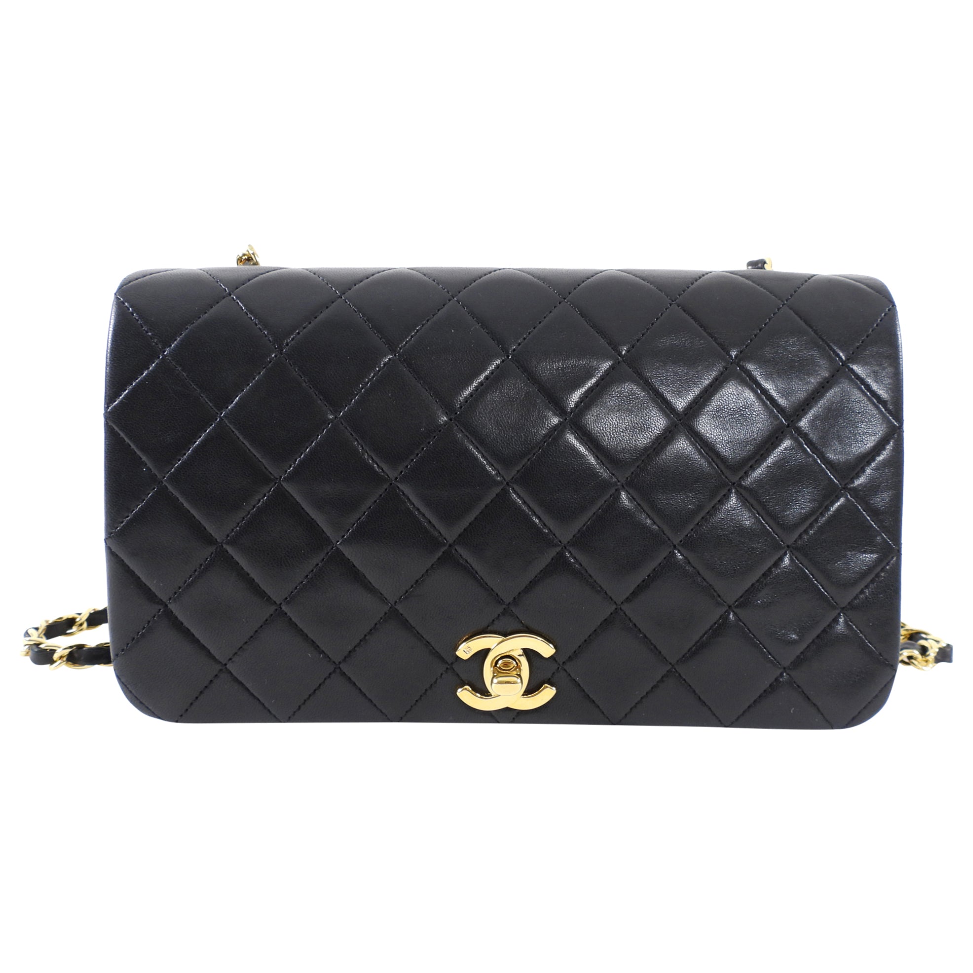 Vintage Chanel 1989 Black Lambskin Leather Classic Flap Bag with Gold Chain - Perfect for Evening Parties, Date Nights & Luxury Fashion Collectors
