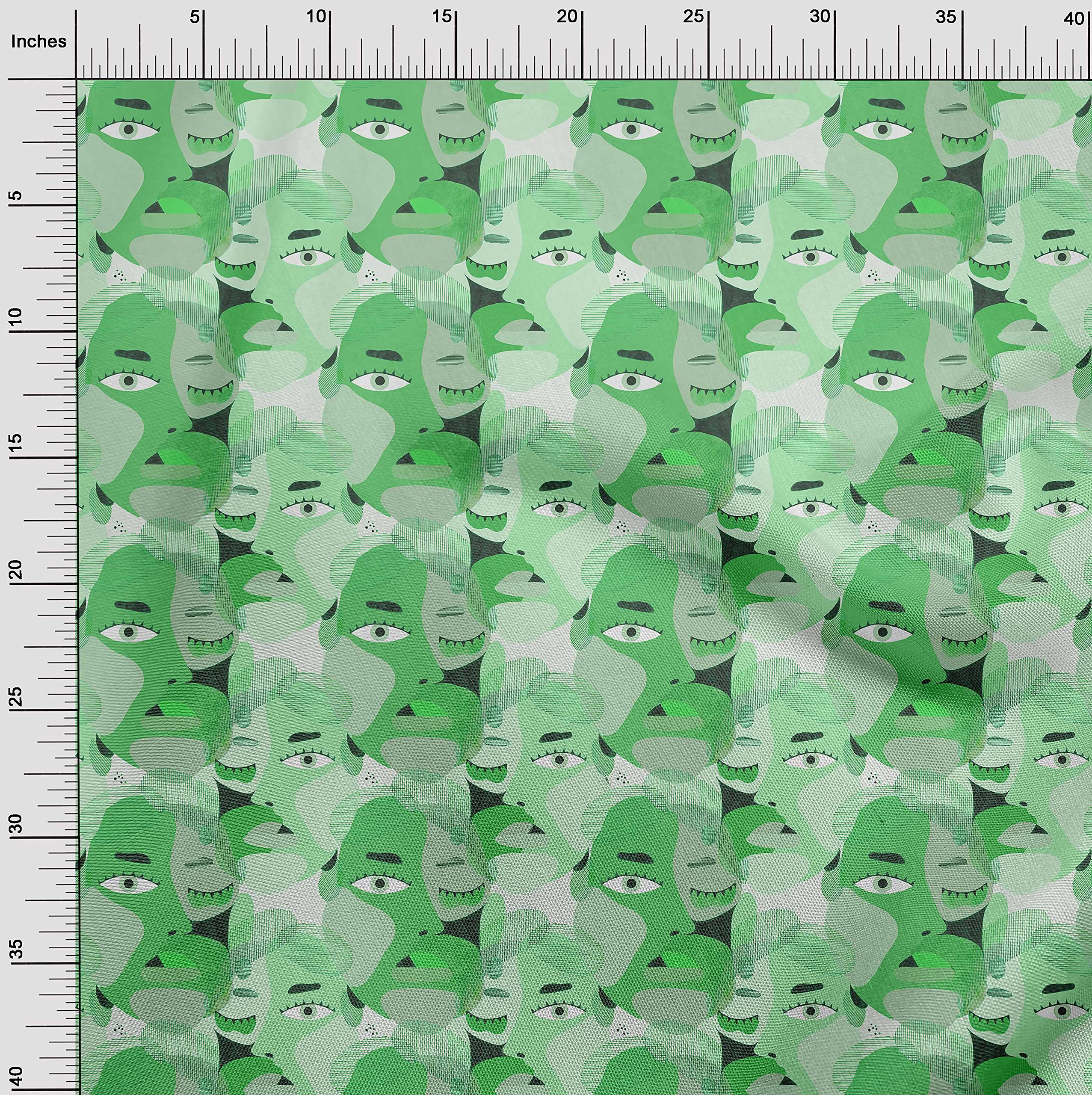 oneOone Polyester Spandex Green Abstract Print Fabric - 56 Inch Wide DIY Clothing & Quilting Material for Face Masks, Dresses, and Home Decor Projects