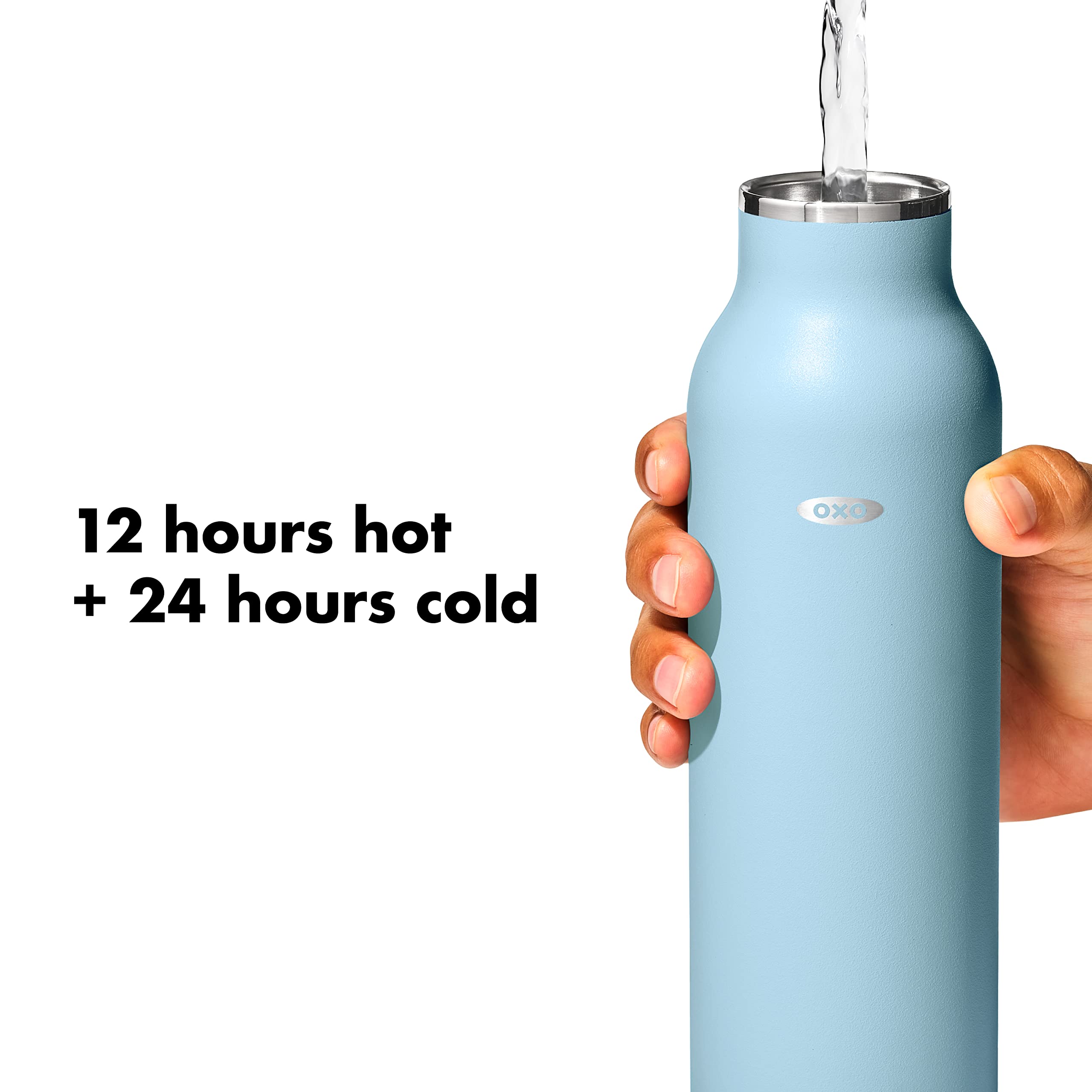 OXO Strive 24oz Insulated Stainless Steel Water Bottle with Leak-Proof Standard Lid - Topaz Blue | Keeps Drinks Cold/Hot for Hours | Perfect for Gym, Hiking & Office Use