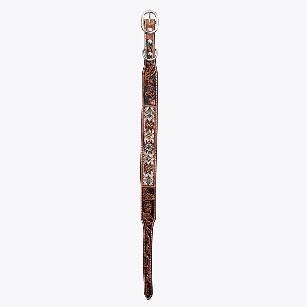 HILASON Genuine Leather Beaded Dog Collar - Large Tan Handmade Soft Hand-Tooled Leather Collar for Medium to Large Dogs - Perfect for Training, Walks & Outdoor Adventures