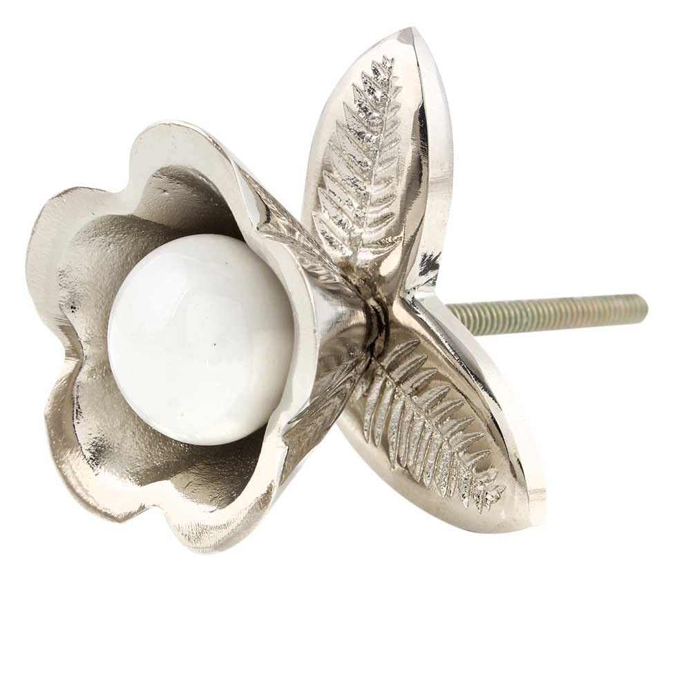 6 Pack Ceramic Floral Drawer Knobs - Silver White Cabinet Pulls for Kitchen, Dresser & Nursery - Decorative Hardware with Luxurious Craftsmanship - Perfect for Kids Room & Home Decor