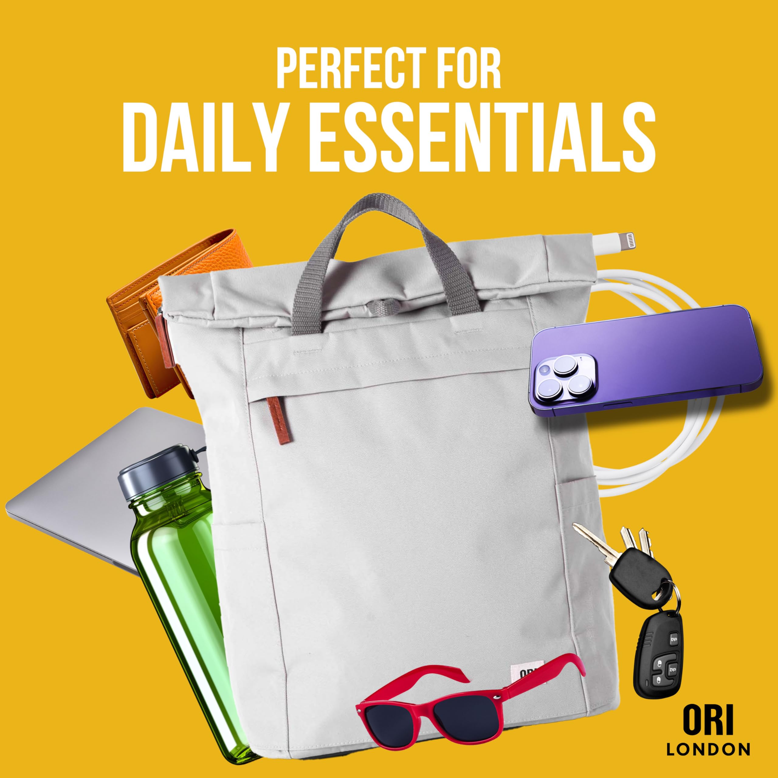 ORI LONDON Travel Backpack - Nylon Rolltop Backpack for Men & Women with Magnetic Closure - Perfect for Commuting & Travel