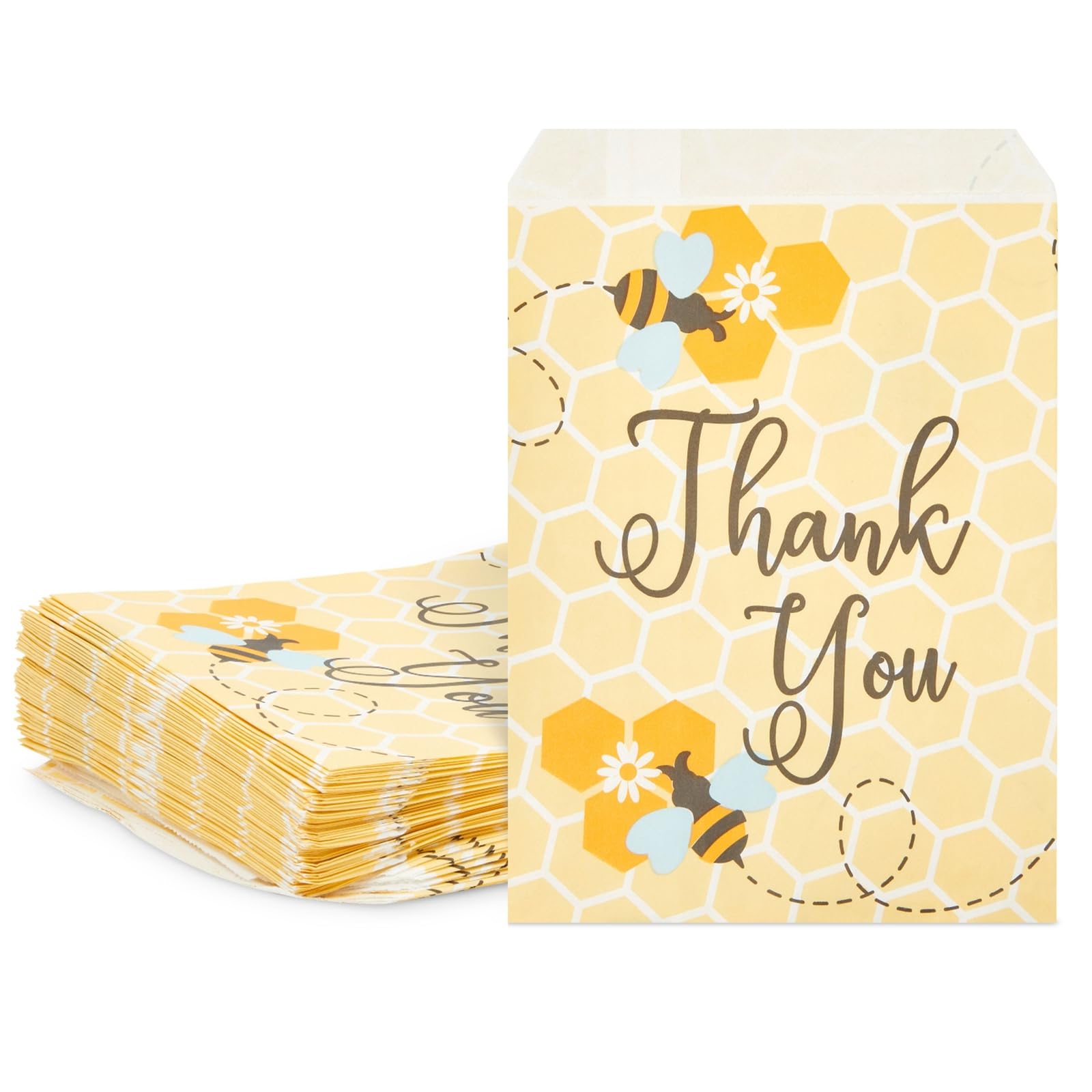 Bumble Bee Paper Treat Bags for Baby Shower & Party Favors - 5x7 Inch Goodie Bags for Gifts, Decorations (Pack of 100) - Perfect for Gender Reveals, Birthday Parties & Wedding Favors