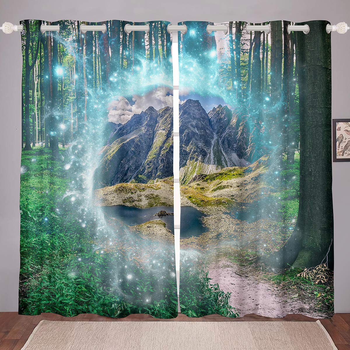 Fairyland Fairy Window Curtains - Mountain Lake Scenery Blackout Curtains for Bedroom (2 Panels, 104x96 Inches) - Perfect for Nursery, Kids Room & Fantasy Themed Decor