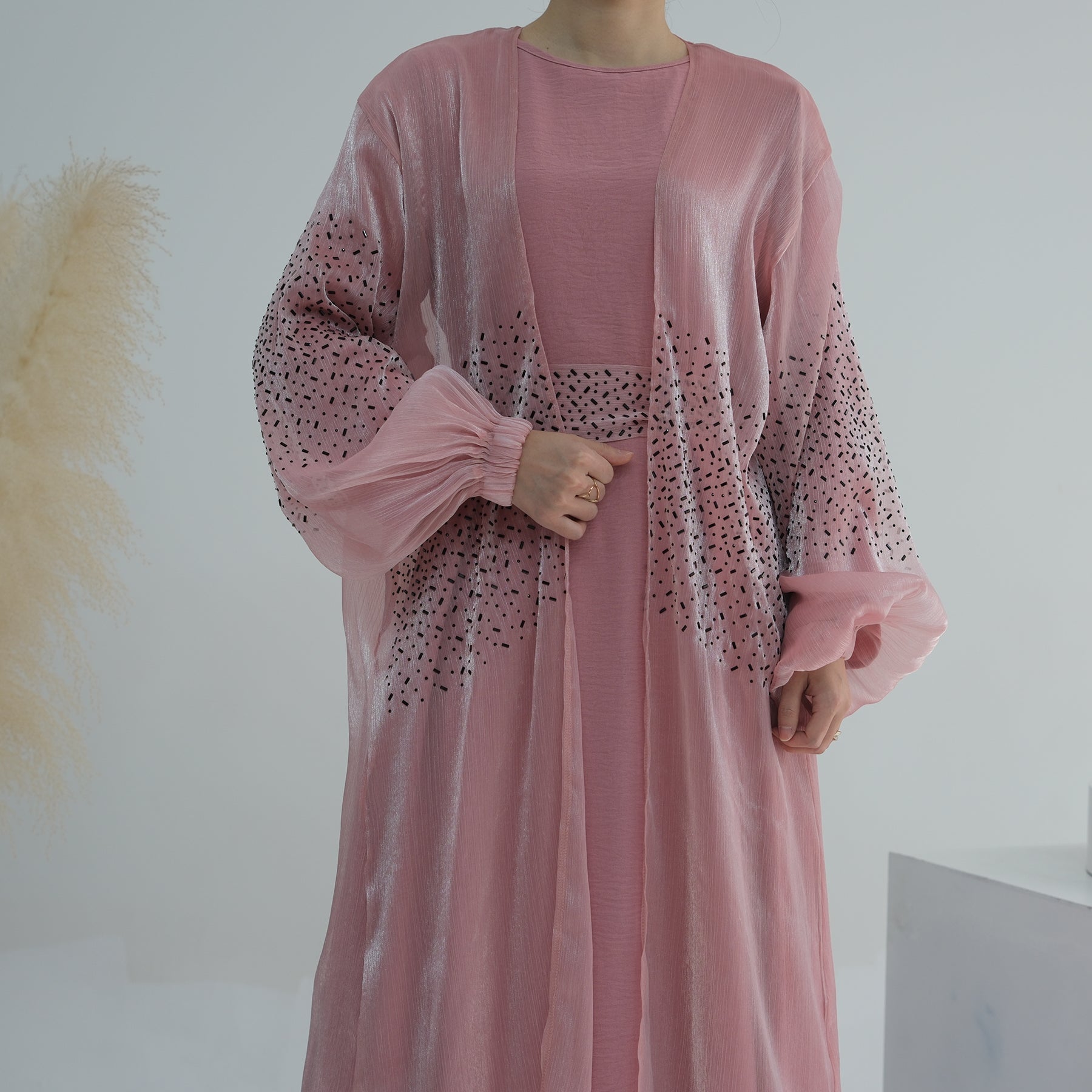Mirabel Luxe 3 Piece Abaya Set - Pink Islamic Prayer Dress for Women | Modest Muslim Clothing for Eid, Ramadan & Special Occasions