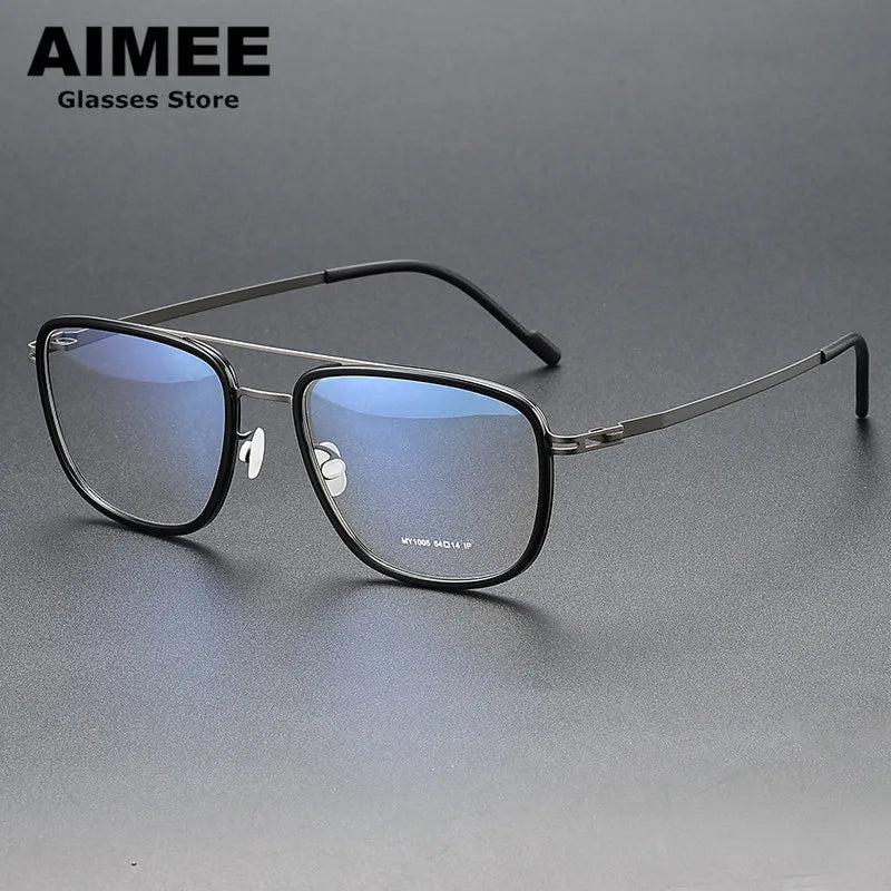 Aimee Unisex Full Rim Square Double Bridge Acetate Steel Eyeglasses 1315 - Stylish & Durable Frames for Men & Women - Perfect for Work, Reading & Fashion Accessories