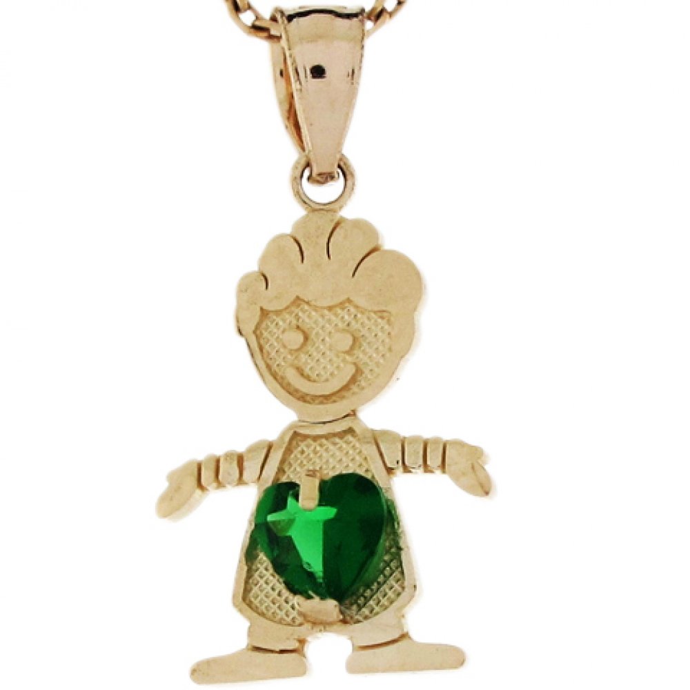 10K Real Gold Simulated Emerald May Birthstone Charm for Baby Boy - Jewelry Liquidation Sale - Perfect for Birthdays, Baby Showers & Mother's Day Gifts
