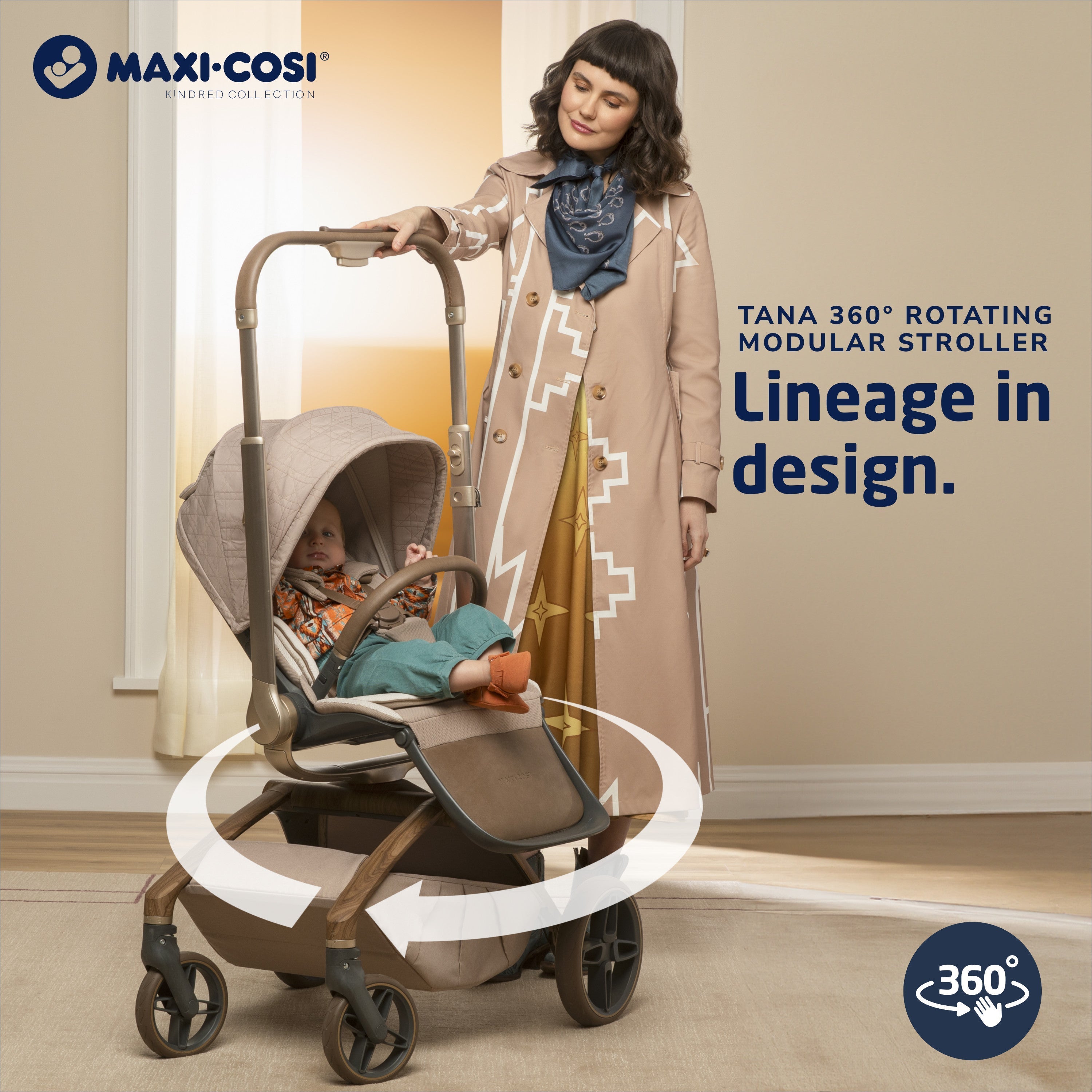 Maxi Cosi Kindred Tana 360° Rotating Modular Stroller - Lightweight Baby Stroller with Reversible Seat & Adjustable Canopy | Perfect for Travel, Shopping & Daily Walks