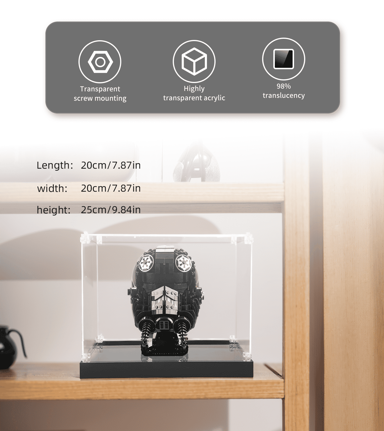 Lego Star Wars TIE Fighter Pilot Helmet 75274 Display Case - Premium Acrylic Showcase for Collectible Minifigure Headgear | Perfect for Home Decor, Office Display & Gift for Star Wars Fans