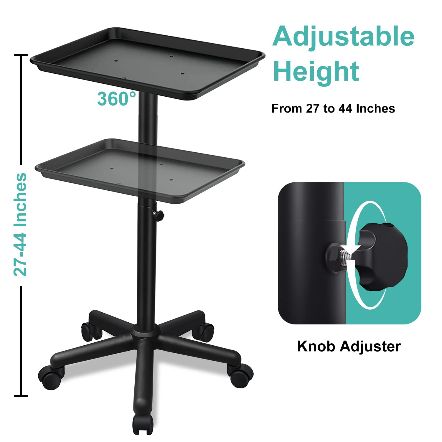 Professional Adjustable Aluminum Salon Tray Cart with Wheels - Portable Tattoo & Beauty Supply Organizer for Salon, Spa, Barber Shop & Mobile Services
