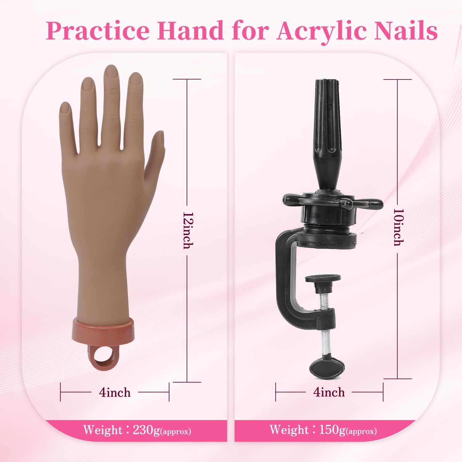 Professional Acrylic Nail Practice Hand Mannequin - Flexible Fake Hand with Clamp Holder for Nail Art Training & Practice (Dark Skin Tone) - Perfect for Beginners, Nail Technicians & Salon Training