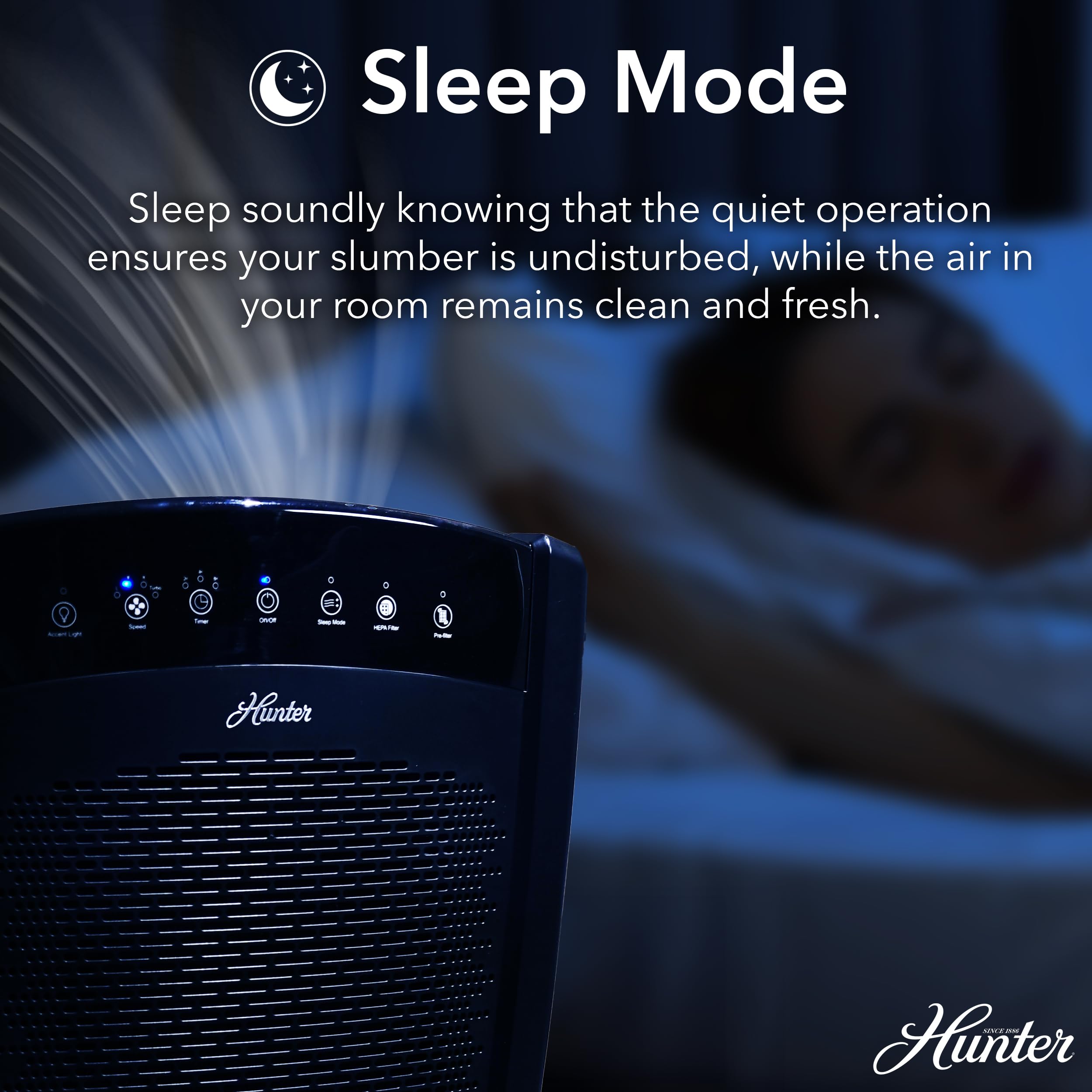 Hunter HP800 True HEPA Air Purifier for Large Rooms up to 2585 Sq Ft - Filters Pet Dander, Smoke, Dust, Allergens & VOCs - 4 Speed Settings with Quiet Sleep Mode - Perfect for Bedrooms, Living Rooms & Offices
