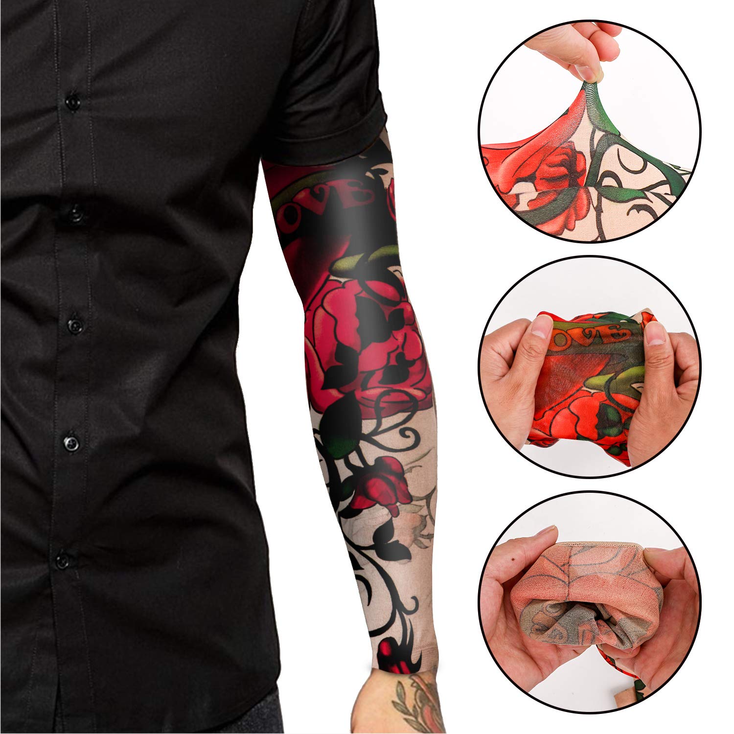 15Pcs Arm Fake Tattoo Sleeves for Men & Women - Unisex Tribal Totem Skull Flower Tattoo Arm Covers | UV Protection, Stretchable Nylon Material | Perfect for Parties, Cycling, Basketball & Outdoor Activities