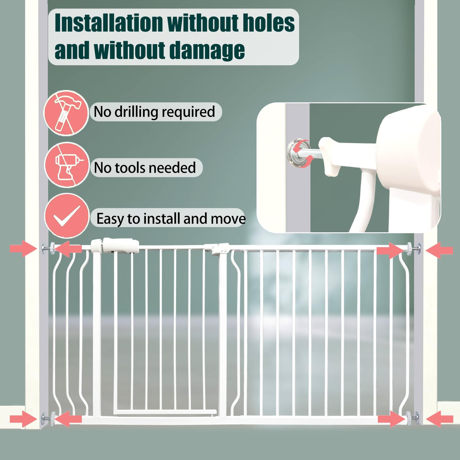 Extra Wide Baby Gate 67-71.6 Inch - Heavy Duty Safety Gate for Kids & Pets - White Metal Pressure Mounted No Drill Pet Gate for Stairs, Doorways & Hallways - Perfect for Indoor Use in Homes with Toddlers & Dogs