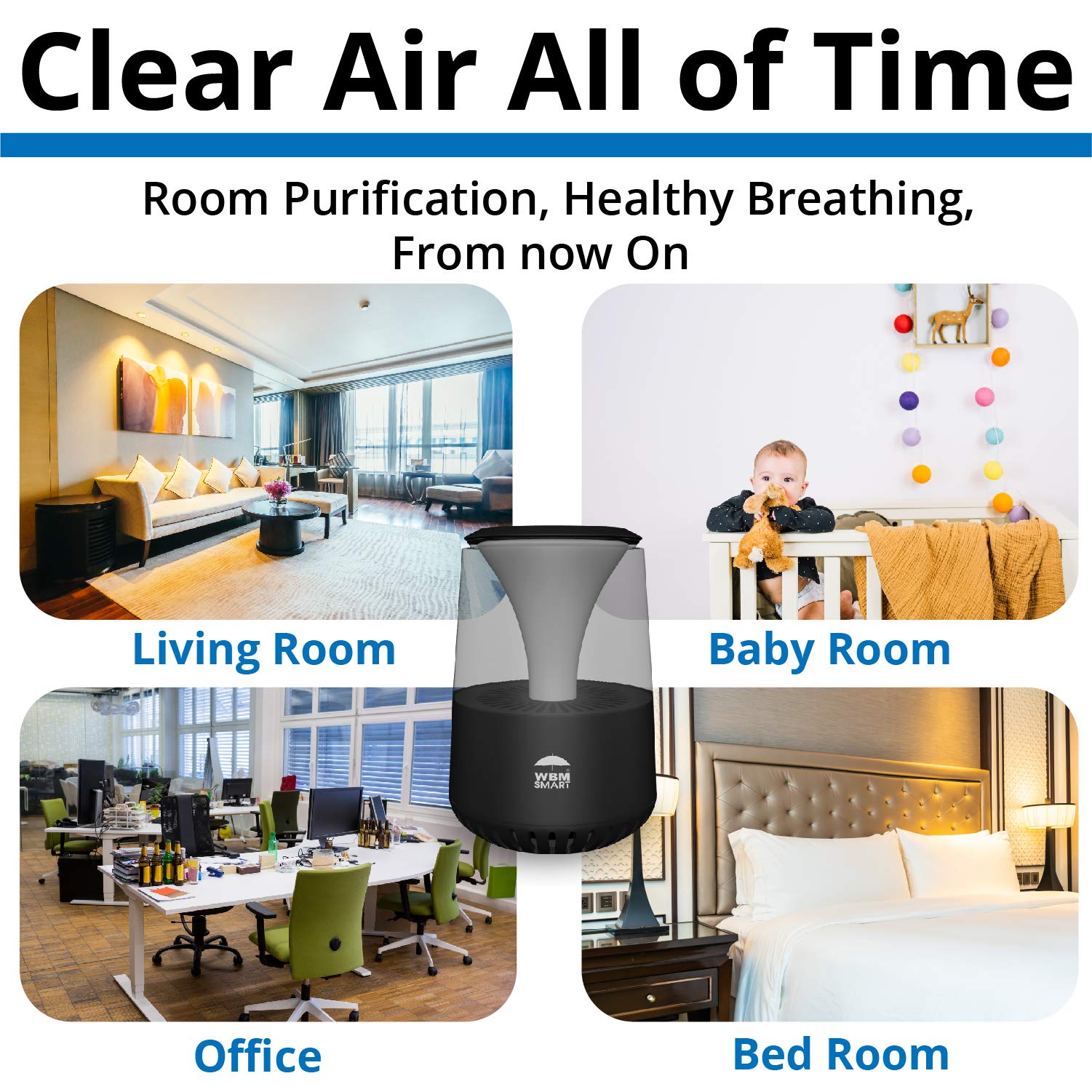 True HEPA Air Purifier with Bluetooth Speaker - Black | Quiet Air Cleaner for Home, Office & Bedroom | Removes Dust, Pollen & Pet Dander