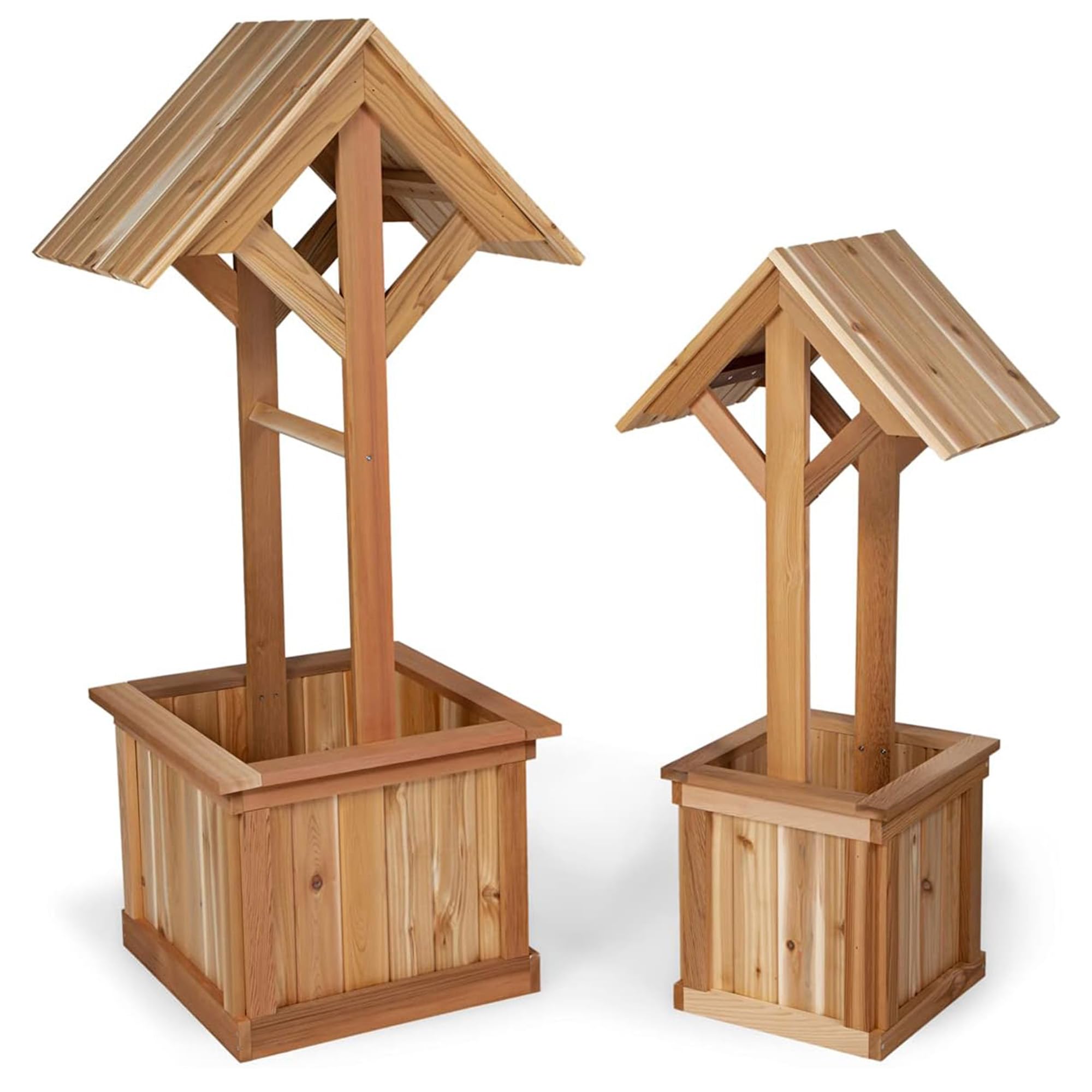 4-Ft Cedar Outdoor Wishing Well Planter Box for Flowers & Plants - Perfect for Garden Decor, Patio Landscaping & Backyard Displays