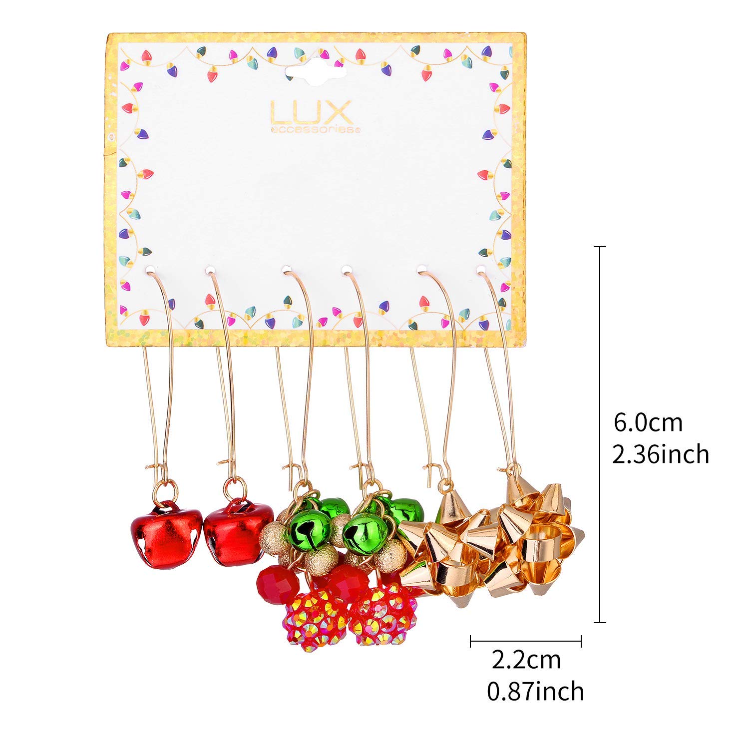 Lux Accessories Christmas Red Green Bells Gold Gift Ribbon Drop Earrings (3pc) - Perfect for Holiday Parties & Festive Gatherings