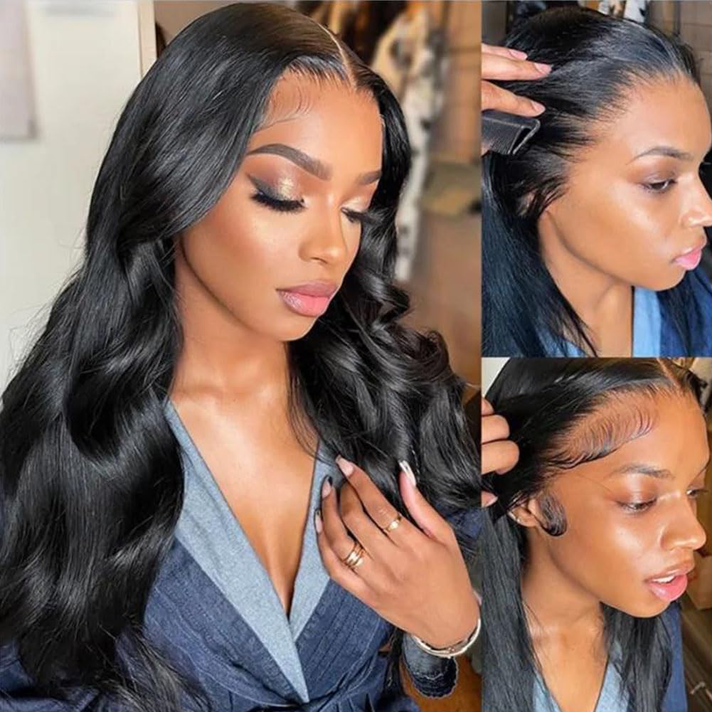 13x4 HD Transparent Lace Front Wig Human Hair - 180% Density Body Wave Pre Plucked Glueless Wig with Baby Hair for Black Women | 30 Inch Natural Black | Perfect for Daily Wear, Parties & Special Occasions