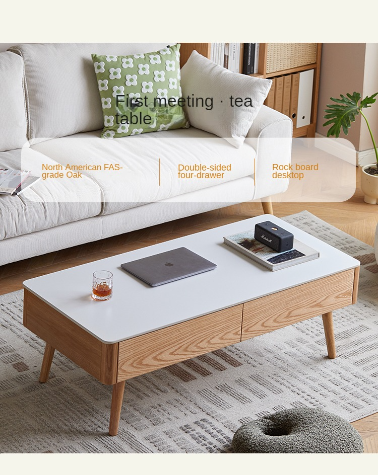 Solid Oak & Beech Wood Slate Coffee Table - Modern Minimalist Design for Living Room, Lounge & Office