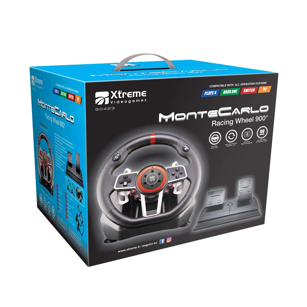 Volante Racing Wheel Montecarlo 900° - Compatible with PS4, PS5, Xbox, Switch & PC - 90423 Classic Edition - Perfect for Racing Simulators, Gaming Setups & Esports Tournaments