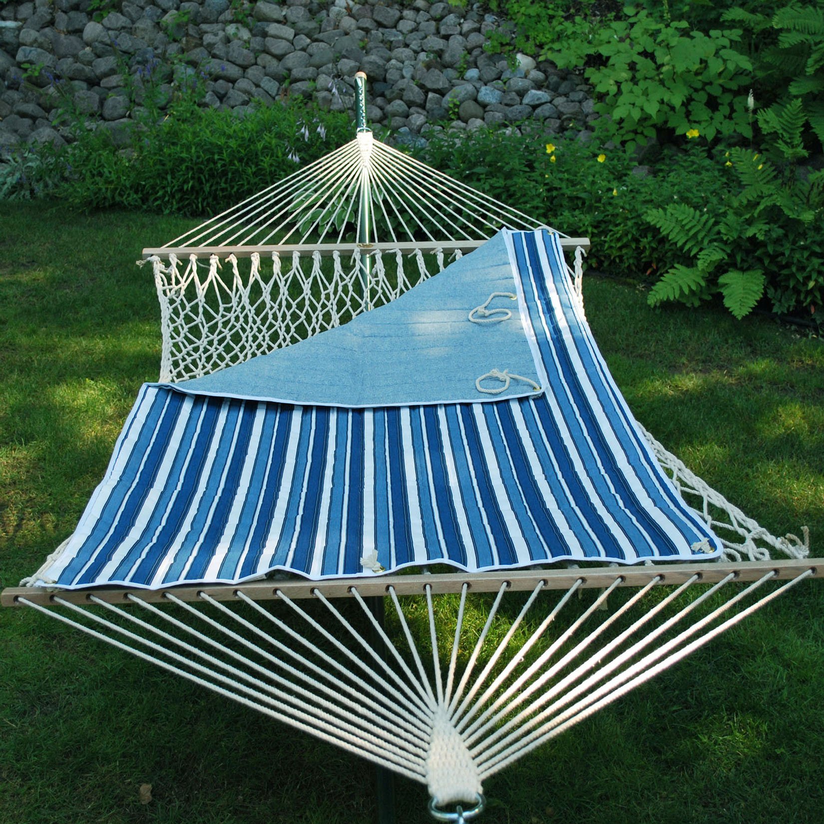 Algoma 2951-135142 Quilted Hammock Pad - Tropical Palm Stripe & Blue Multi Color - Comfortable Outdoor Hammock Cushion for Patio, Beach, Camping & Backyard Relaxation
