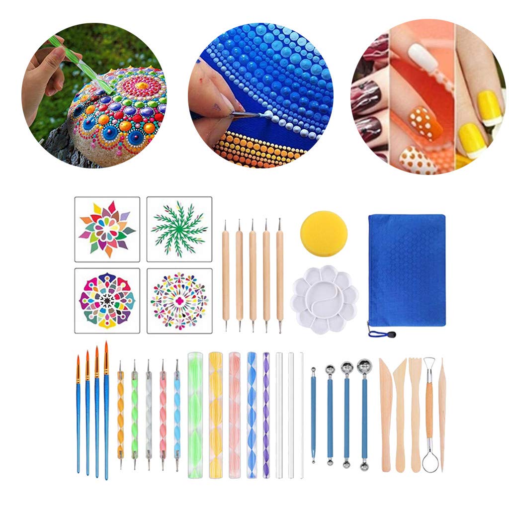 38 PCS Mandala Dotting Tools Kit with Stencils, Brushes & Paint Tray for Rock Painting, Nail Art, Canvas & DIY Crafts - Professional Dot Art Supplies for Adults & Beginners (Multicolor) - Perfect for Meditation, Stress Relief & Home Decor Projects