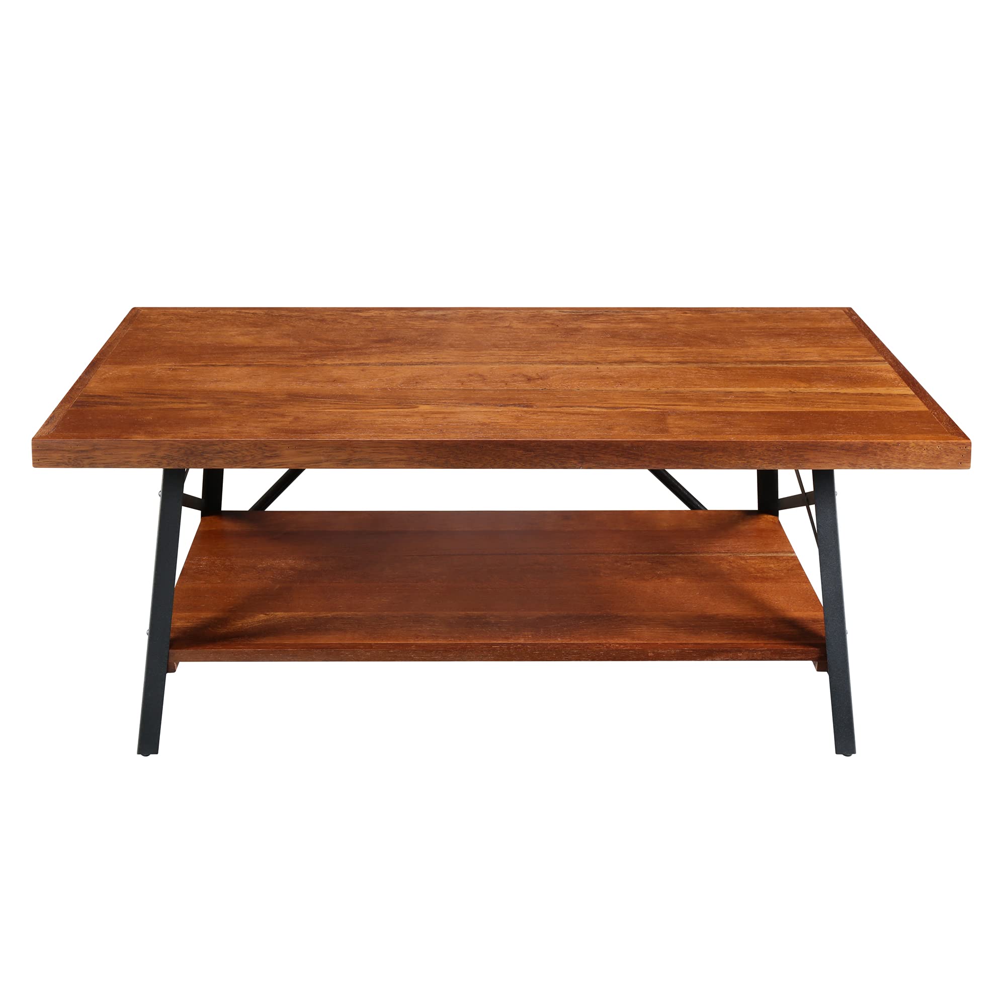 PrimaSleep Solid Wood Top & Steel Legs Cocktail Sofa Dining Garden Coffee Table - Brown - Perfect for Living Room, Patio, and Outdoor Entertaining