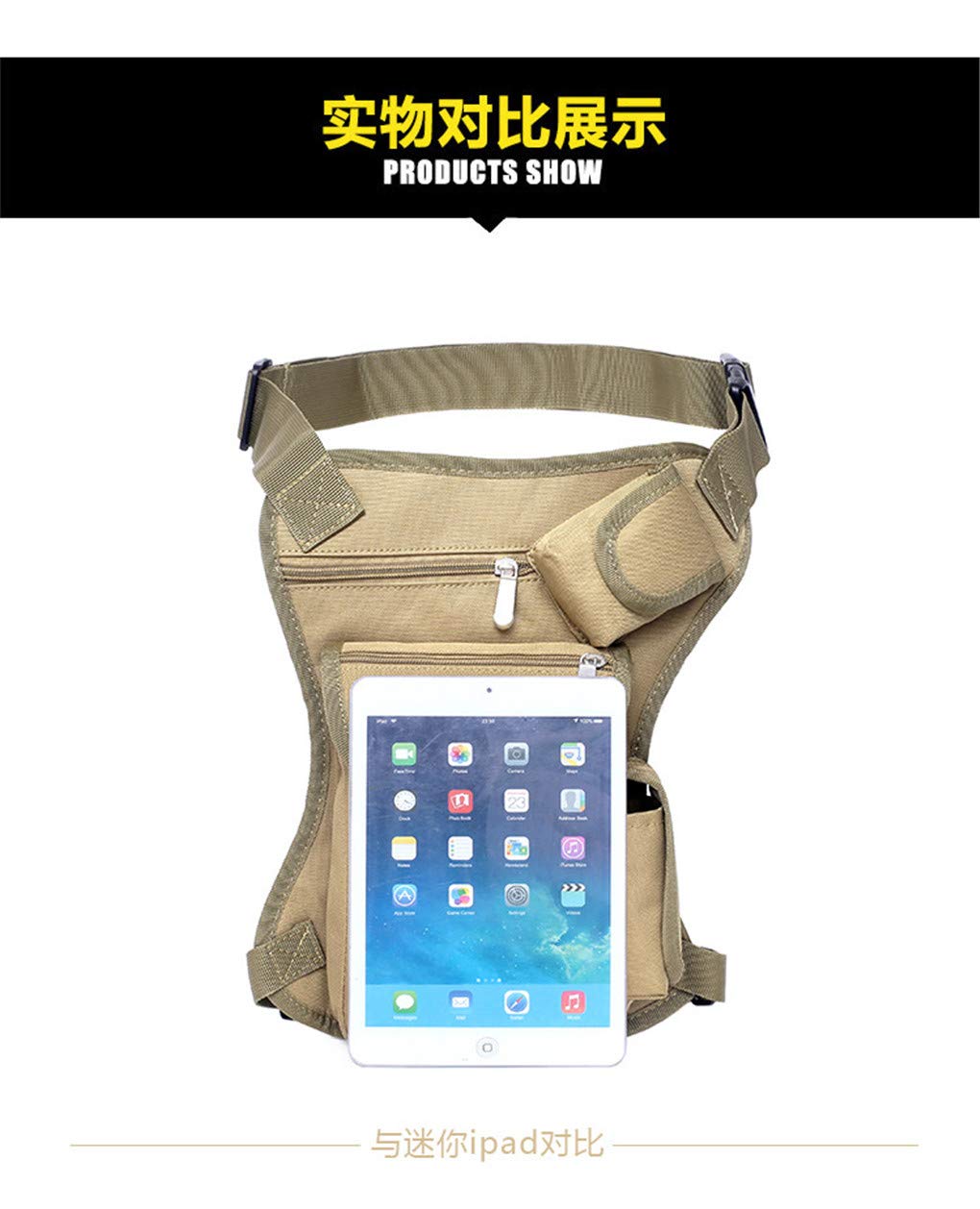 Shanghai Story Canvas Waist Bag - Durable Fanny Pack for Motorcycle Riding, Hiking & Outdoor Activities - Adjustable Drop Leg Bag in Khaki - Perfect for Sports, Travel & Daily Use