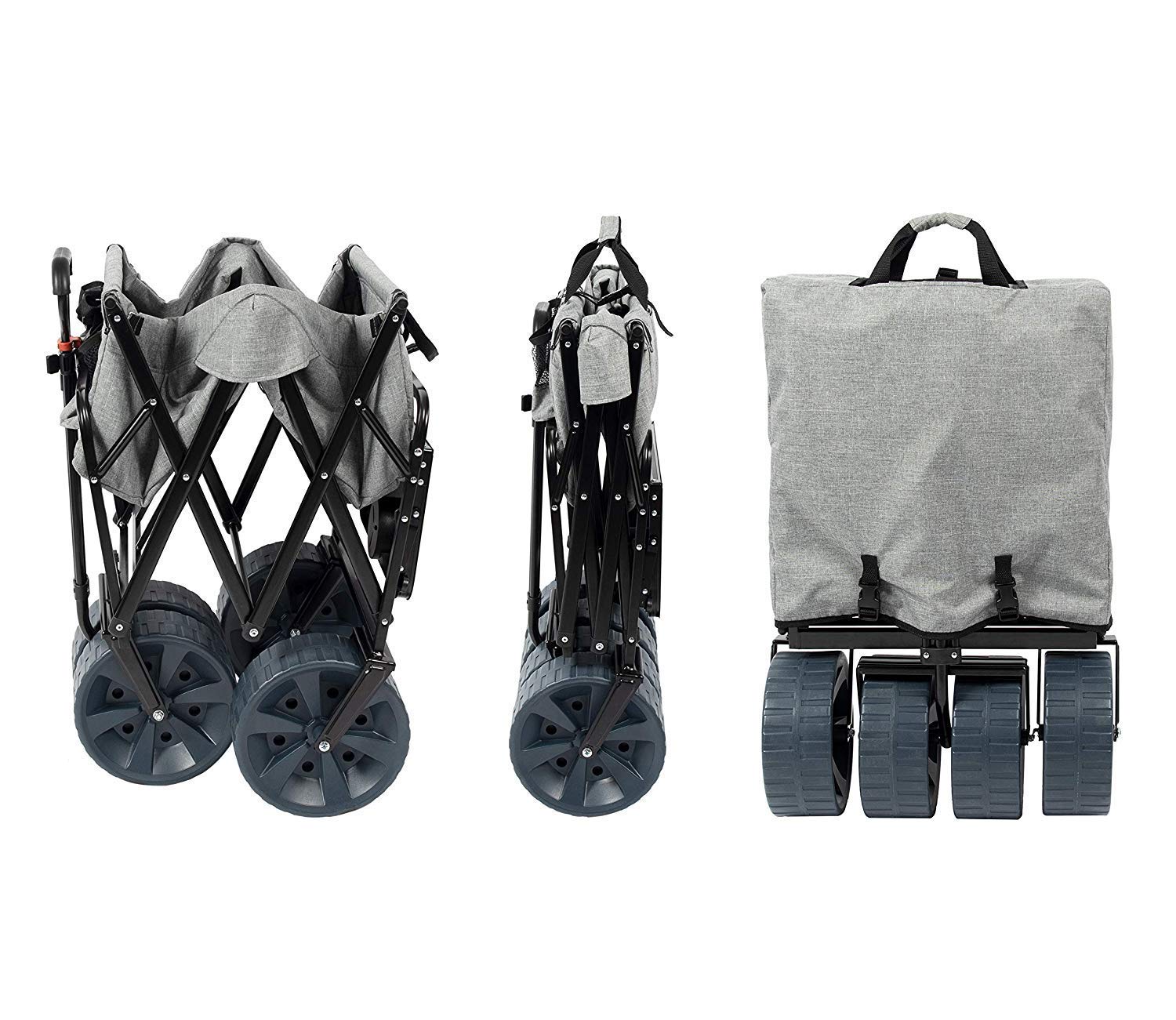 MacSports Collapsible Folding Wagon Cart with Removable Side Table - Portable Utility Cart for Beach, Camping, Picnics, Concerts & Outdoor Events (Light Gray) | Perfect for Carrying Gear, Groceries & Kids Toys