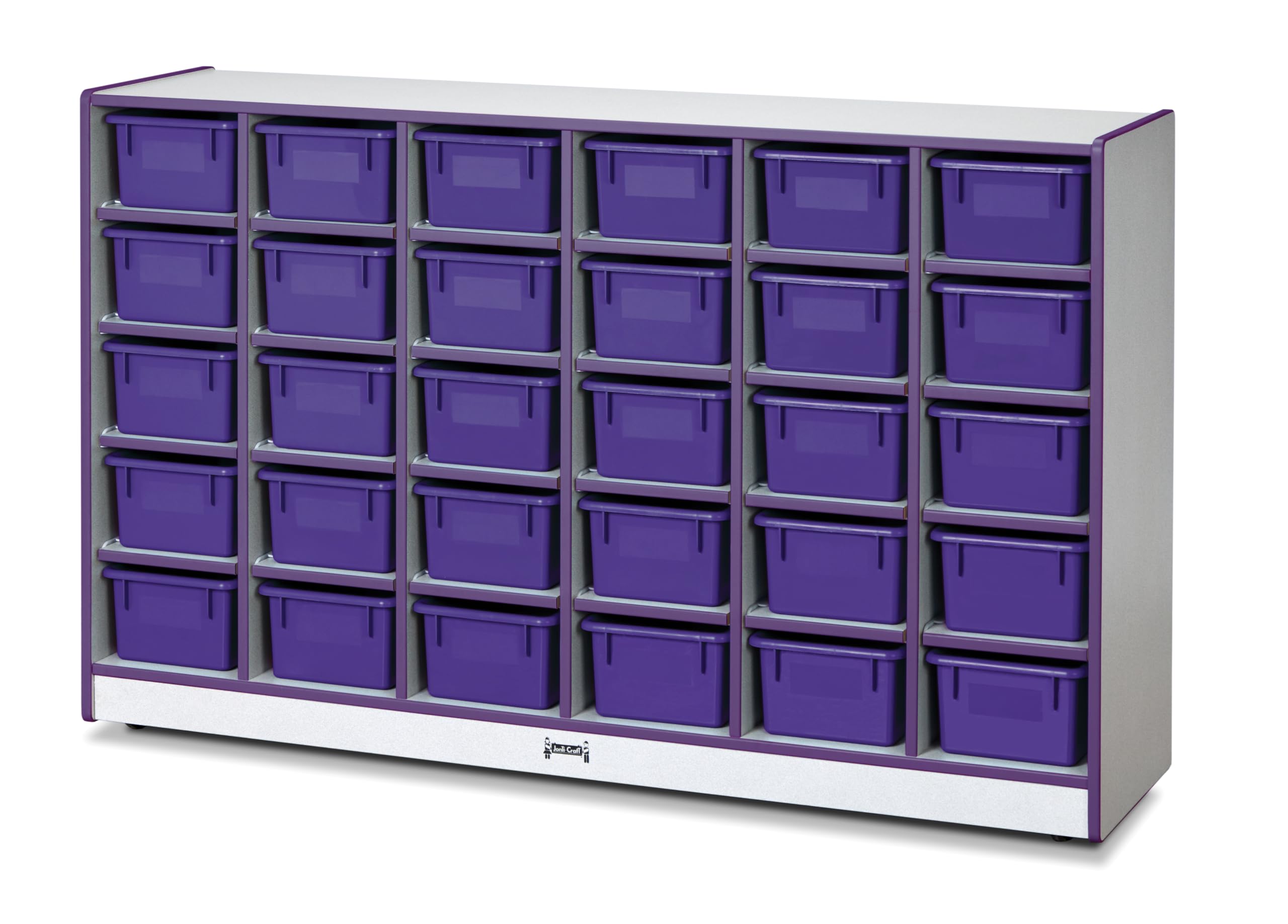 Jonti-Craft Rainbow Accents 0431JCWW004 30-Cubby Mobile Storage Unit with Bins - Purple | Classroom & Daycare Organization for Toys, Books & Supplies