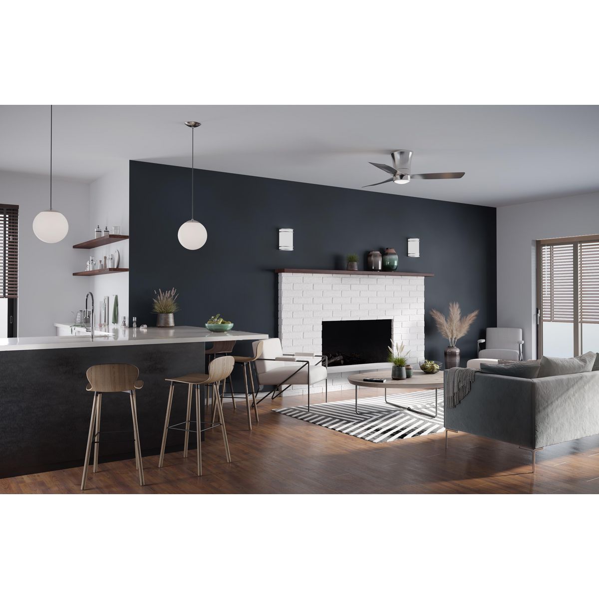 Brant Collection 52 Inch 3 Blade Ceiling Fan with Light - Modern Low Profile Flush Mount Design for Bedroom, Living Room & Office - Energy Efficient Quiet DC Motor