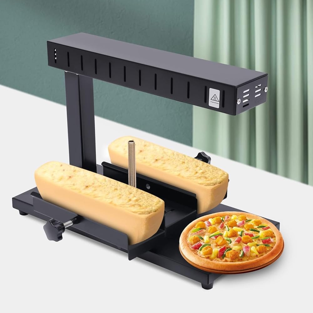 Commercial Electric Raclette Cheese Melter Machine - 750W Fast Heating Cheese Grill for Nachos, Fondue & Parties - Adjustable Tiltable Half Cheese Wheels (2-Piece Set) - Perfect for Restaurants, Catering & Home Entertaining