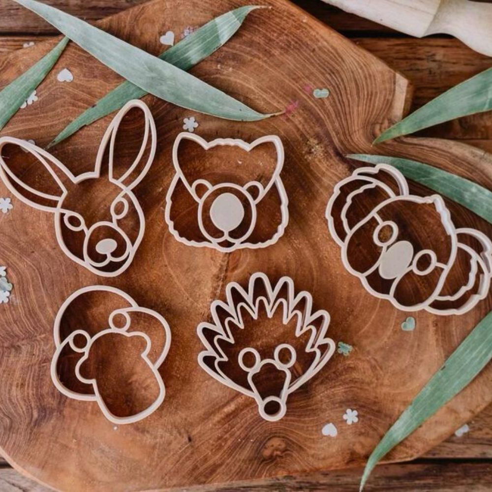 Eco-Friendly Animal Face Cutter Set - 5 Piece Australian Wildlife Cookie Cutters for Baking, DIY Crafts, and Kids' Party Decorations
