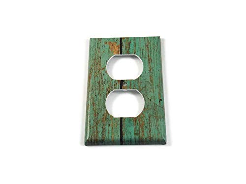 Outlet Light Switch Plate - Faux Turquoise Barnwood Design (281O) - Perfect for Farmhouse, Rustic & Vintage Home Decor