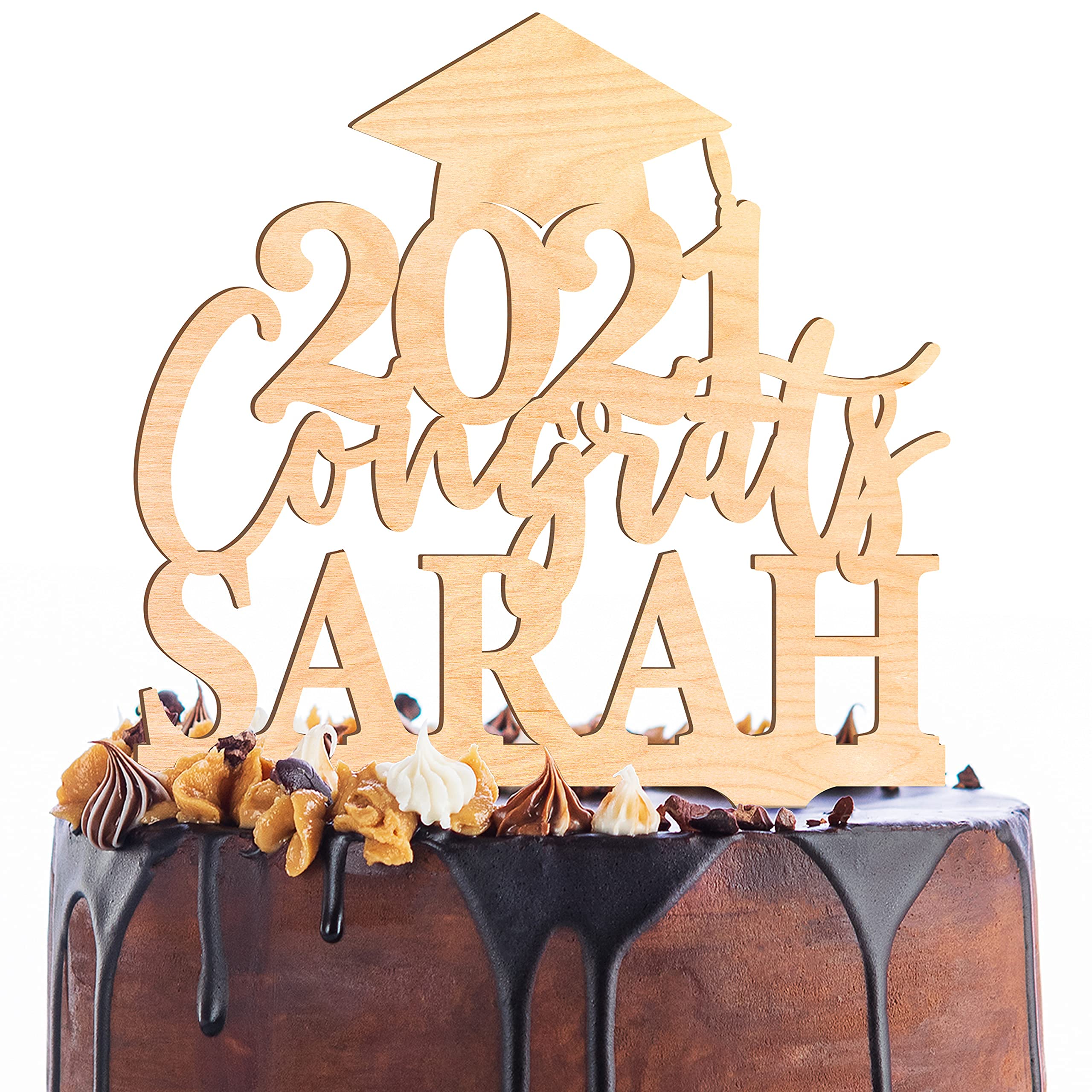 Custom Graduation Cake Topper with Name & Date - Personalized Wooden Cake Decor for Class of 2024 - 3 Elegant Wooden Options for Graduation Parties & Celebration Cakes