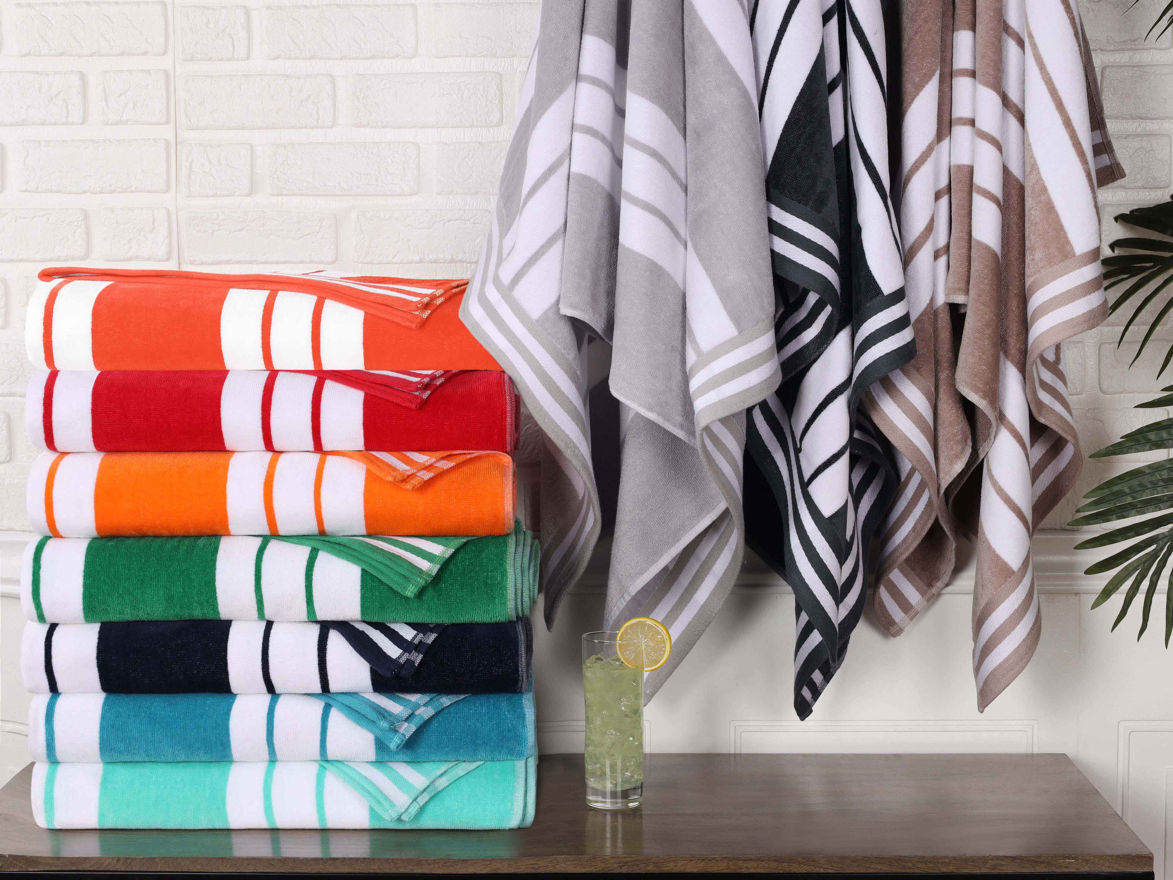 Premium Cabana Stripe Oversized Cotton Beach Towel Set (2/4/6 Pack) - Soft Quick-Dry Bath Towels for Pool, Beach, Yoga & Travel