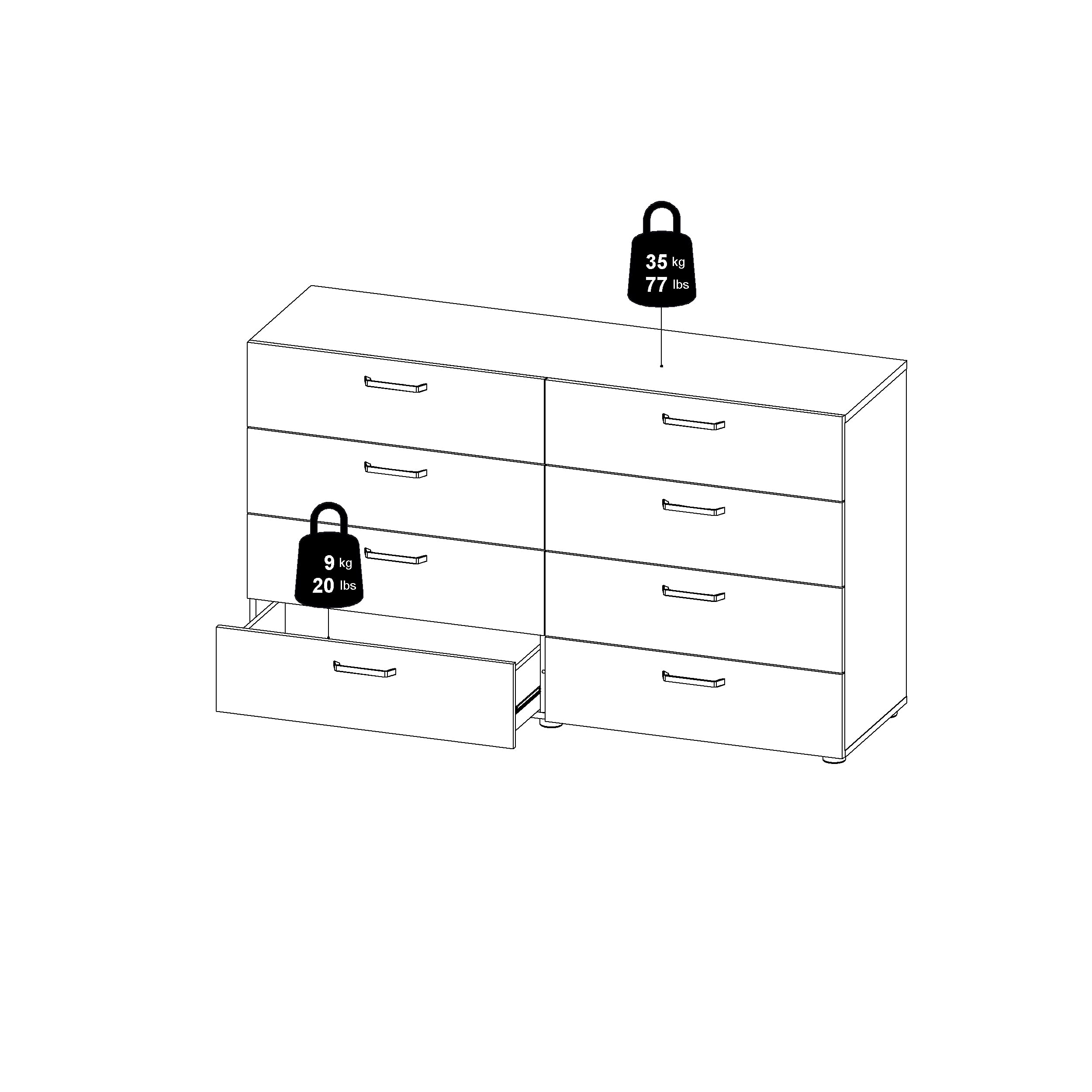 Tvilum 8-Drawer Double Dresser in Dark Chocolate - Modern Bedroom Storage Solution for Clothes, Linens & Accessories
