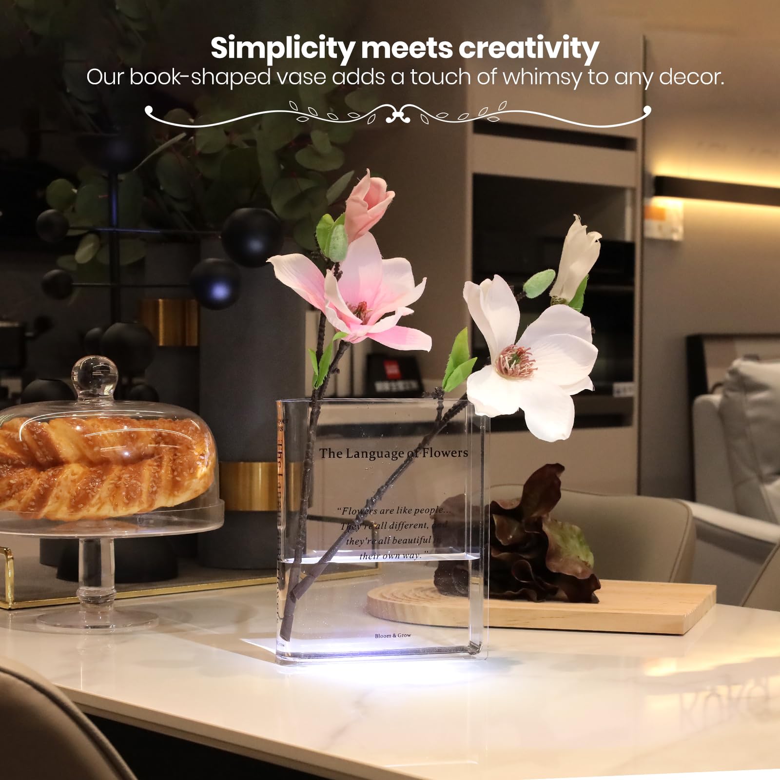 Clear Acrylic Book Vase for Flowers - Artistic Home & Office Décor with Cultural Flair - Unique Gift for Book Lovers - Perfect for Living Rooms, Desks, and Creative Spaces (Transparent)