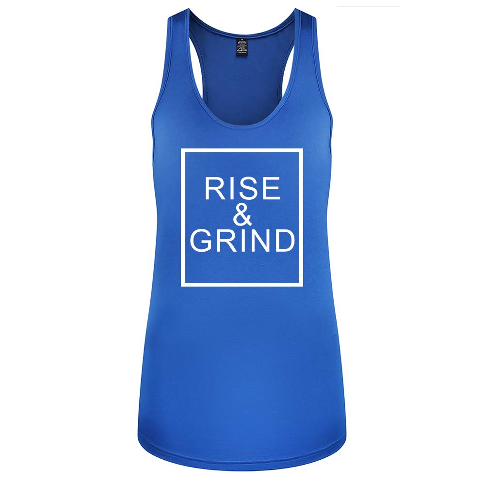 WINGZOO Women's Workout Tank Tops - Funny 'Rise and Grind' Fitness Racerback Sleeveless Shirts for Gym & Running | Lightweight Moisture-Wicking Exercise Tops