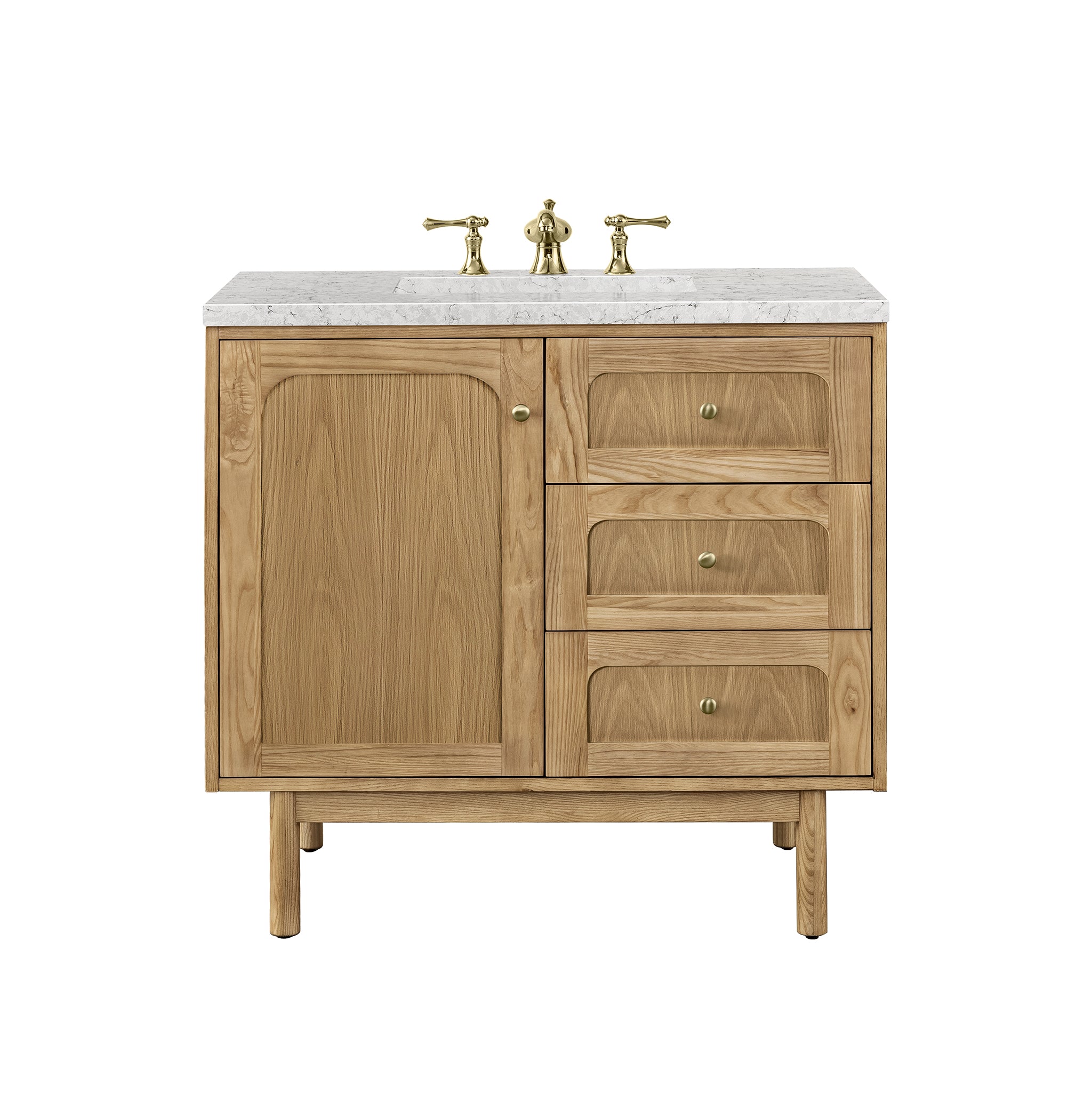 Laurent 36 Inch Single Bathroom Vanity with Light Natural Oak Finish & 3CM Eternal Jasmine Pearl Top - Perfect for Modern Home Bathroom Remodeling and Spa-Like Retreats