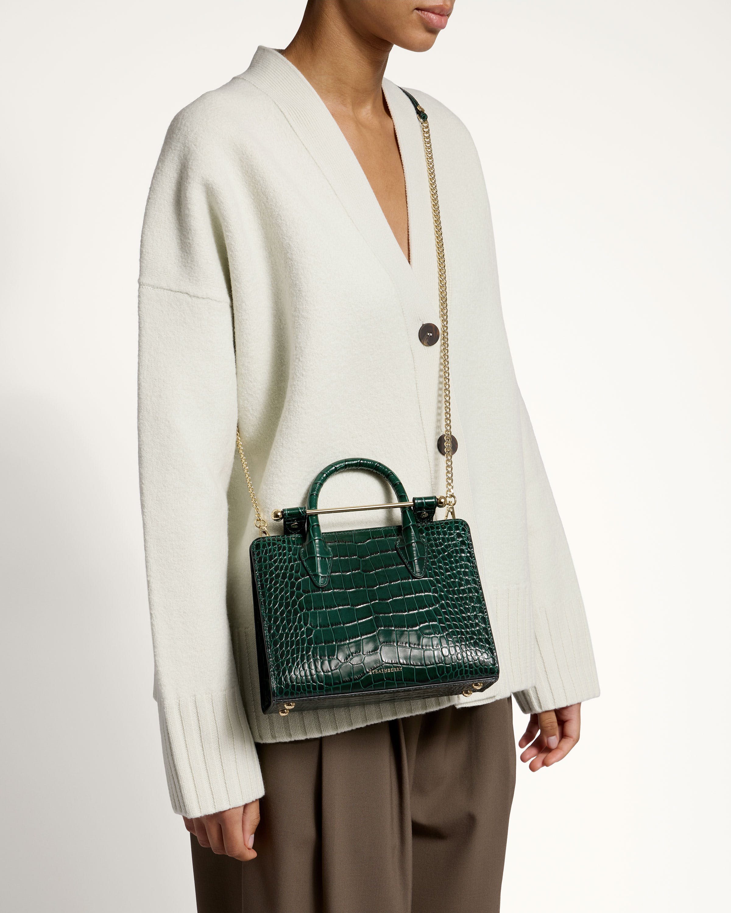 Mini Tote Bag - Croc Embossed Bottle Green Crossbody Purse for Women | Perfect for Work, Travel & Everyday Use