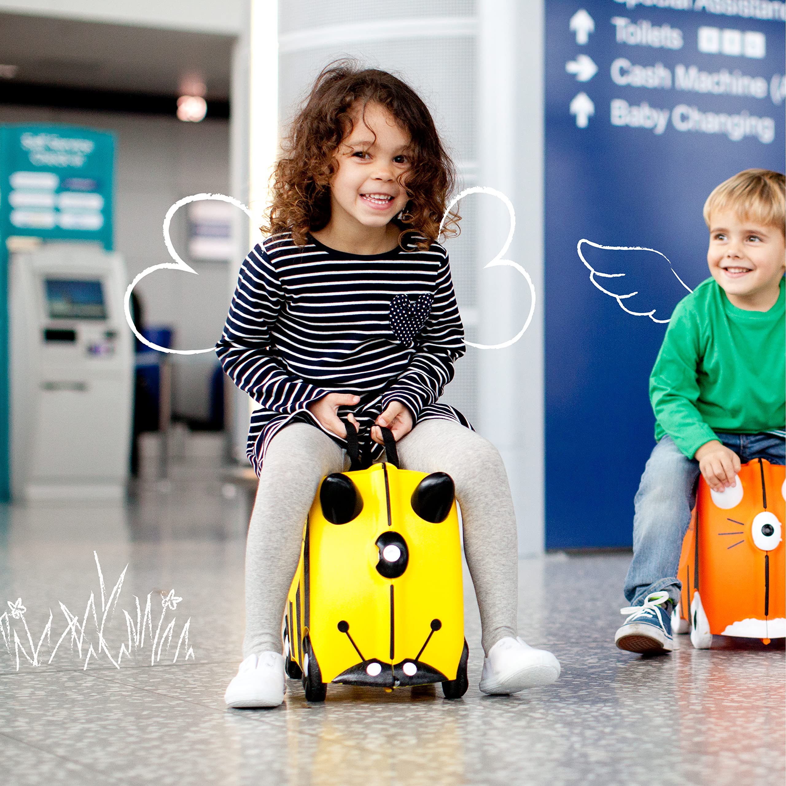 Trunki Ride-On Kids Suitcase - Tow-Along Toddler Luggage with Wheels | Airplane Travel Essentials for Boys & Girls | Bernard Bee Yellow | Perfect for Family Trips, Airport Adventures & Playtime
