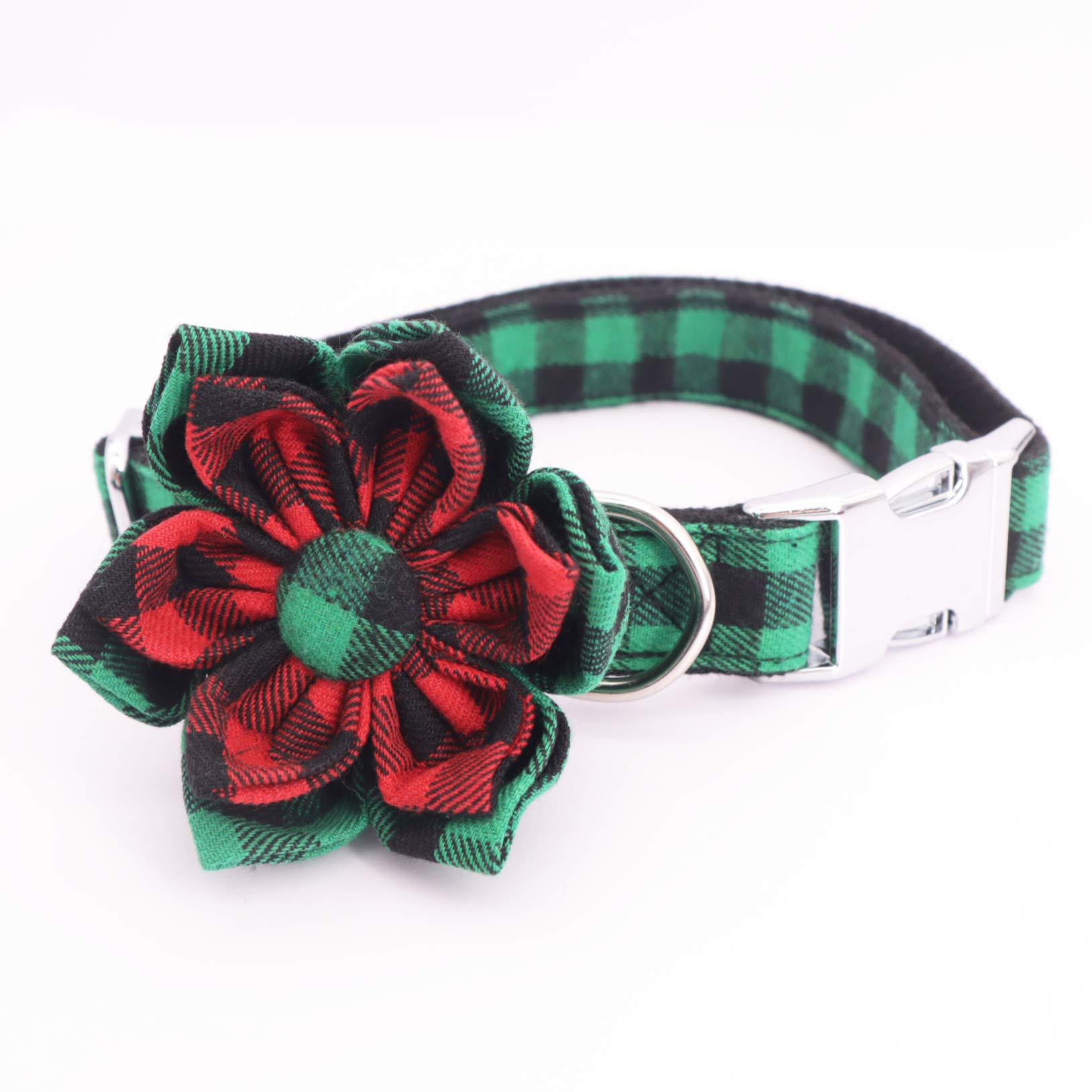 Christmas Green Dog Collar with Flower - Festive Holiday Pet Accessory for Small & Medium Dogs - Perfect Christmas Gift for Girl Puppies - Use for Holiday Photos, Parties & Special Occasions (Large Size)