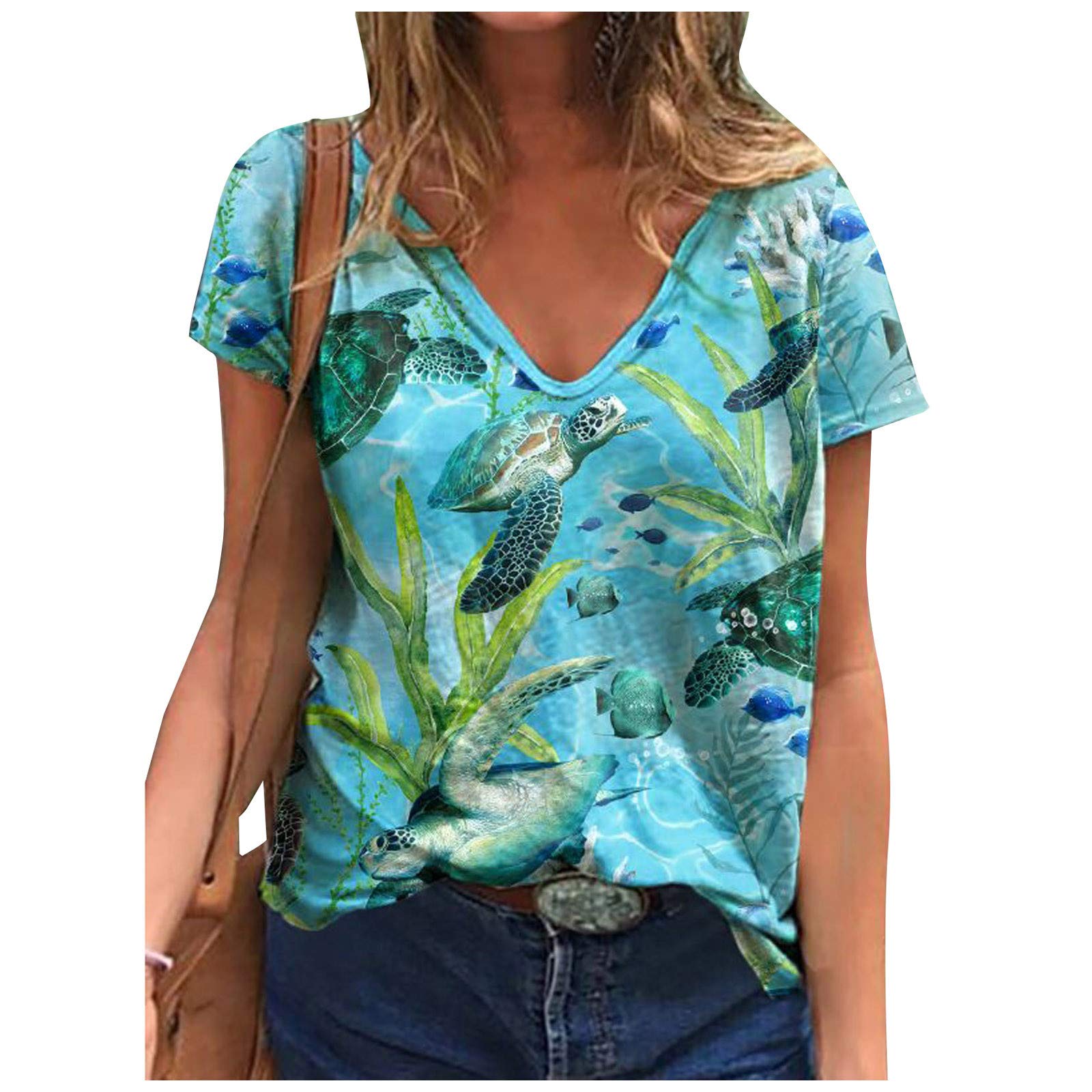 Women's Cold Shoulder Tops - Summer Short Sleeve Loose Casual Blouse with Cute Printed Graphic | Perfect for Beach Outings, Date Nights & Weekend Brunch