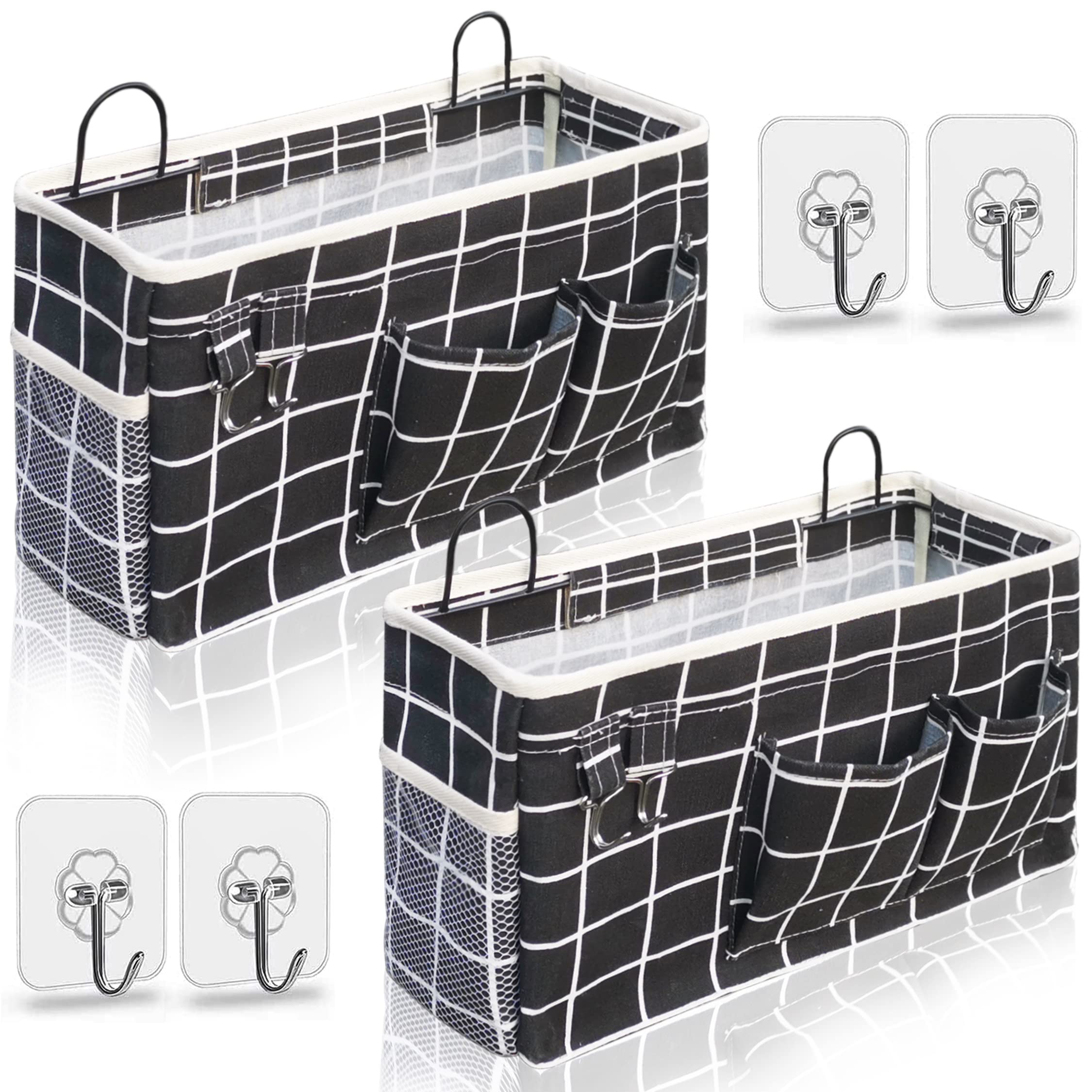 Kanrichu 2-Pack Large Wall Hanging Organizer with Pockets - Premium Linen Fabric Storage Baskets for Kitchen, Bedroom, Office & RV - Waterproof Door Hanging Bin (Black) | Perfect for Small Space Organization & Clutter-Free Living