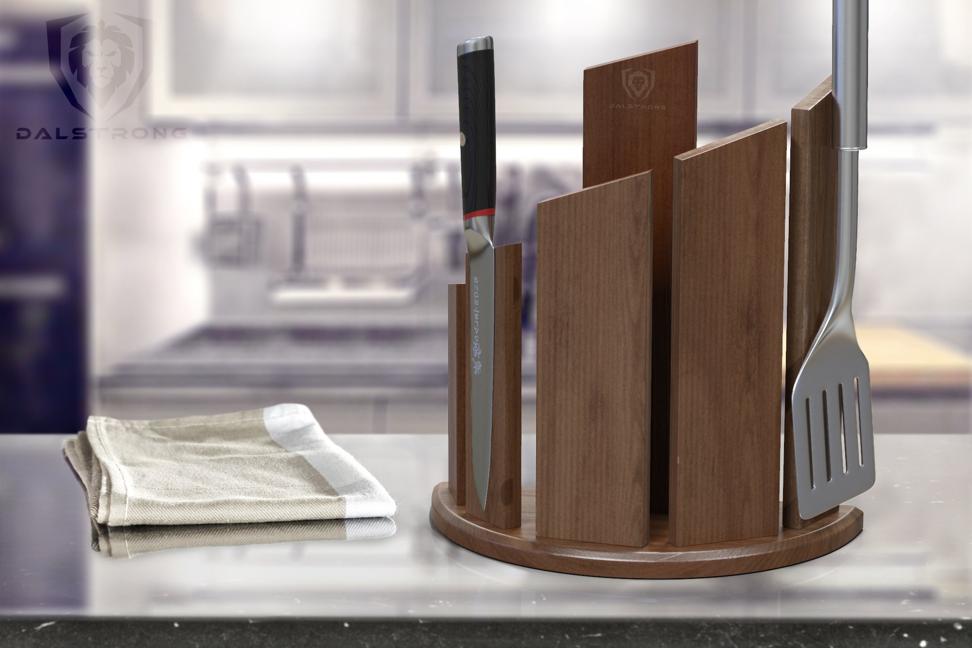Dalstrong Magnetic Knife Block - Premium Double-Sided Walnut Knife Holder for 12-Piece Knife Set - 'Dragon Spire' Professional Kitchen Display Stand - Perfect for Home Chefs & Cooking Enthusiasts - Ideal for Kitchen Countertop Organization & Knife Storage