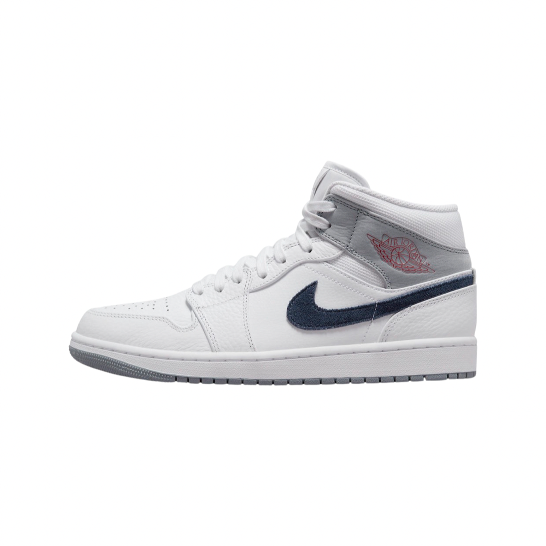 Air Jordan 1 Mid Sneakers - Paris White/University Red/Stealth/Midnight Navy Colorway - Perfect for Basketball, Streetwear & Casual Outfits